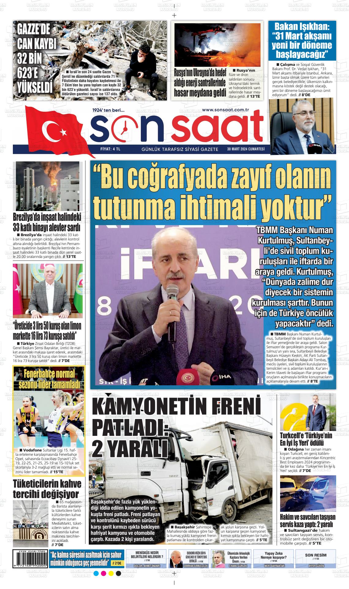 30 Mart 2024 Son Saat Gazete Manşeti