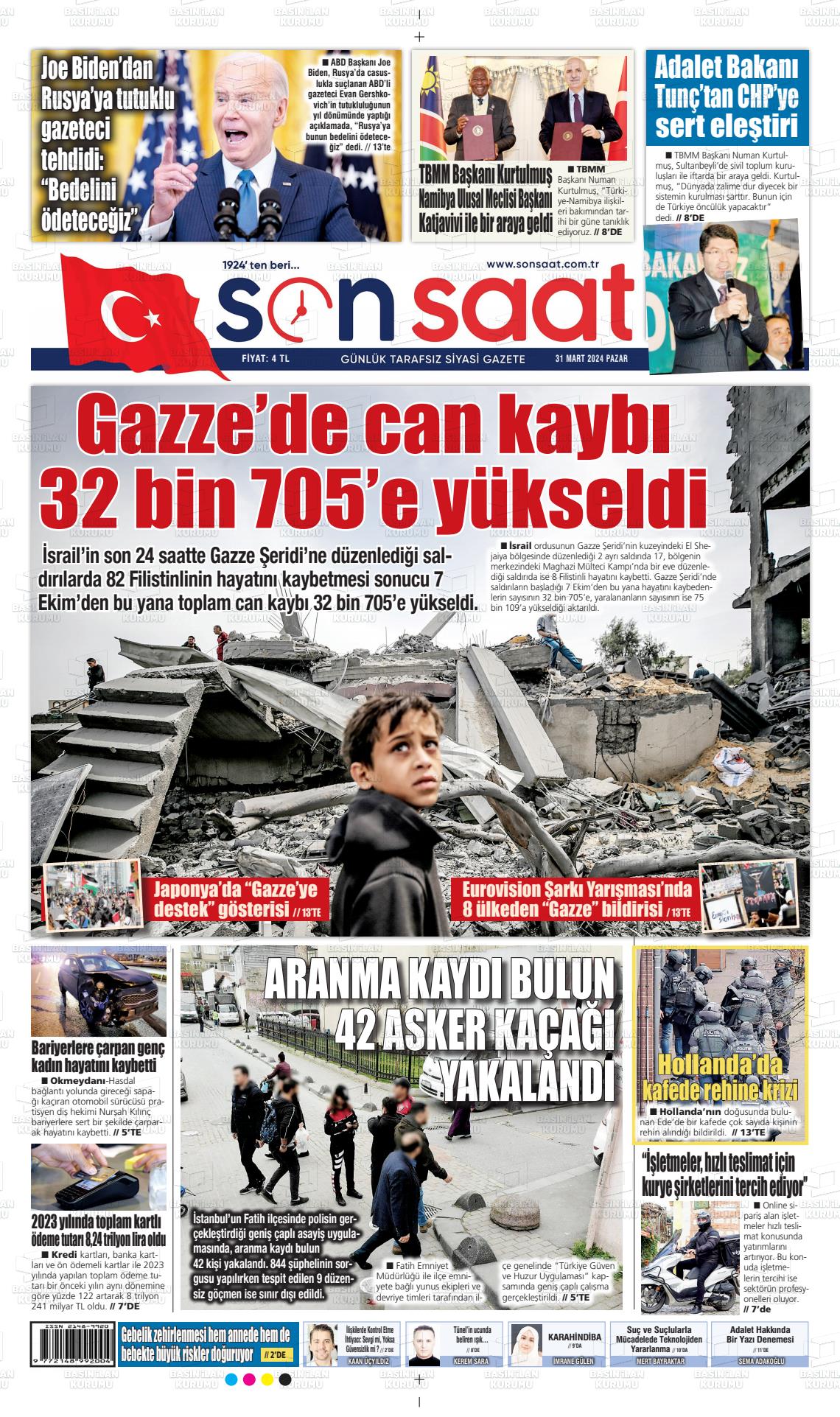 31 Mart 2024 Son Saat Gazete Manşeti