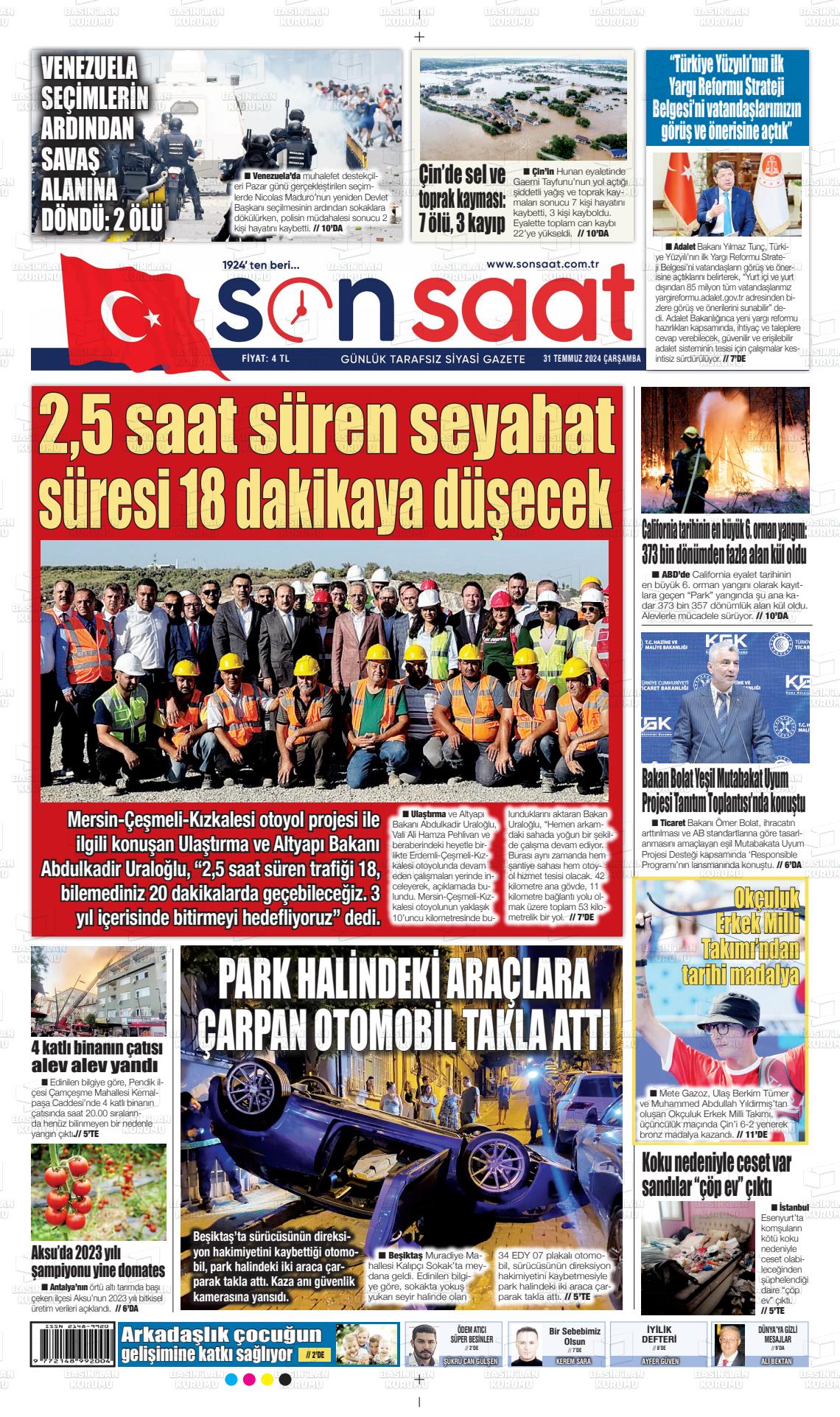 31 Temmuz 2024 Son Saat Gazete Manşeti