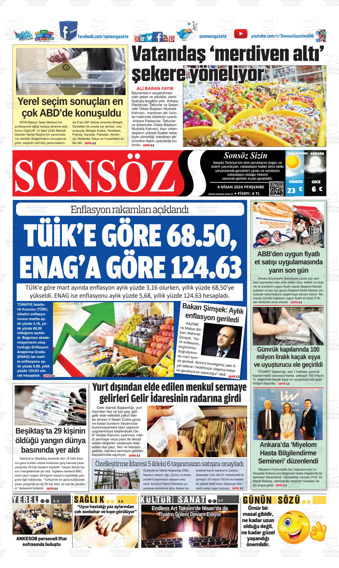 04 Nisan 2024 Ankara Sonsöz Gazete Manşeti