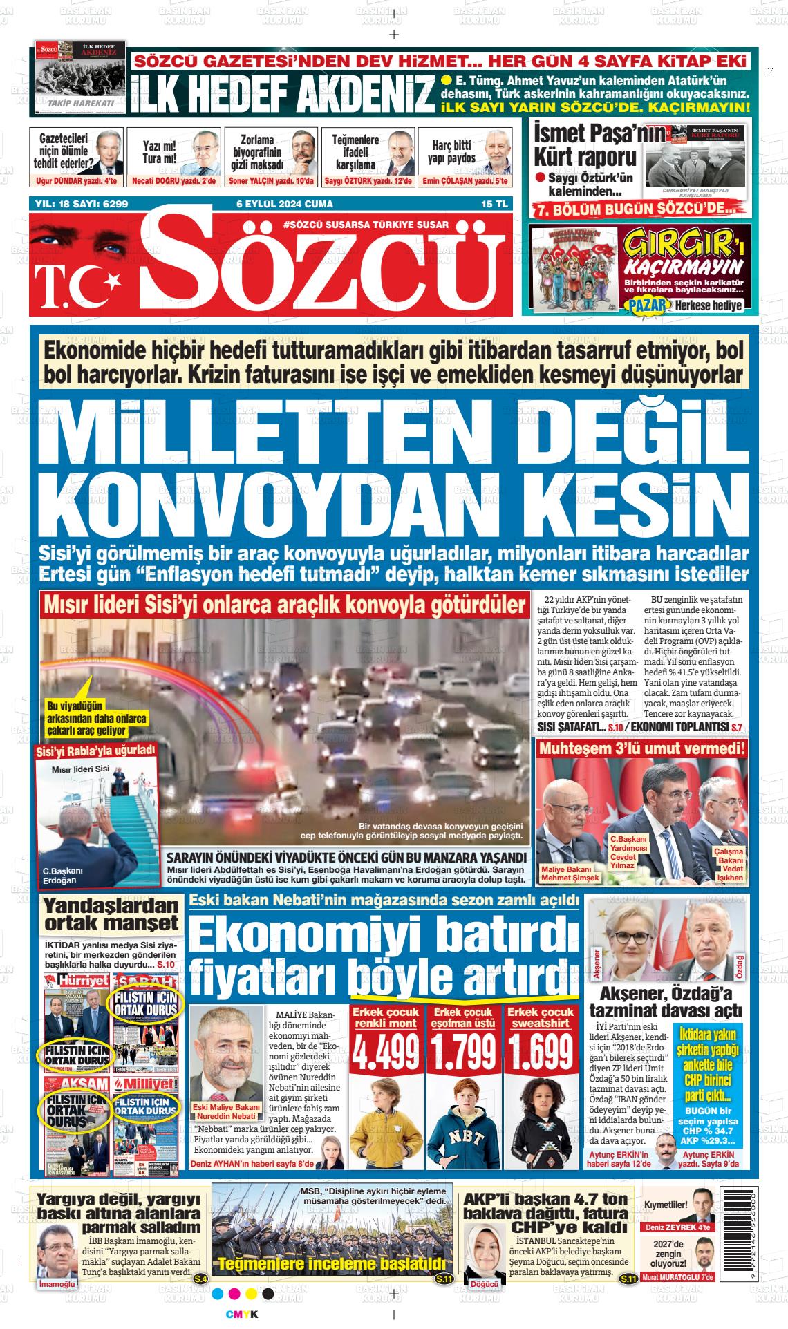 06 Eylül 2024 Sözcü Gazete Manşeti