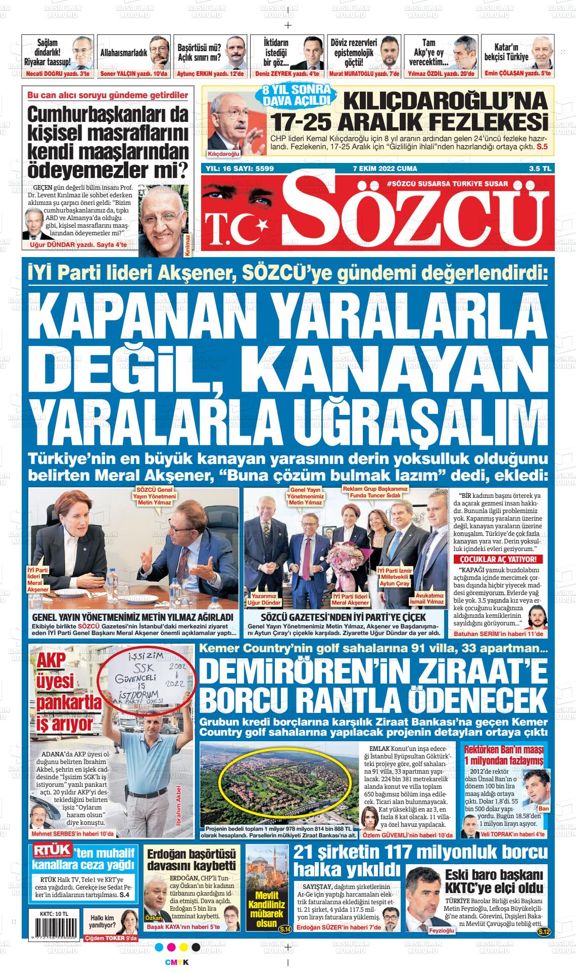 07 Ekim 2022 Sözcü Gazete Manşeti