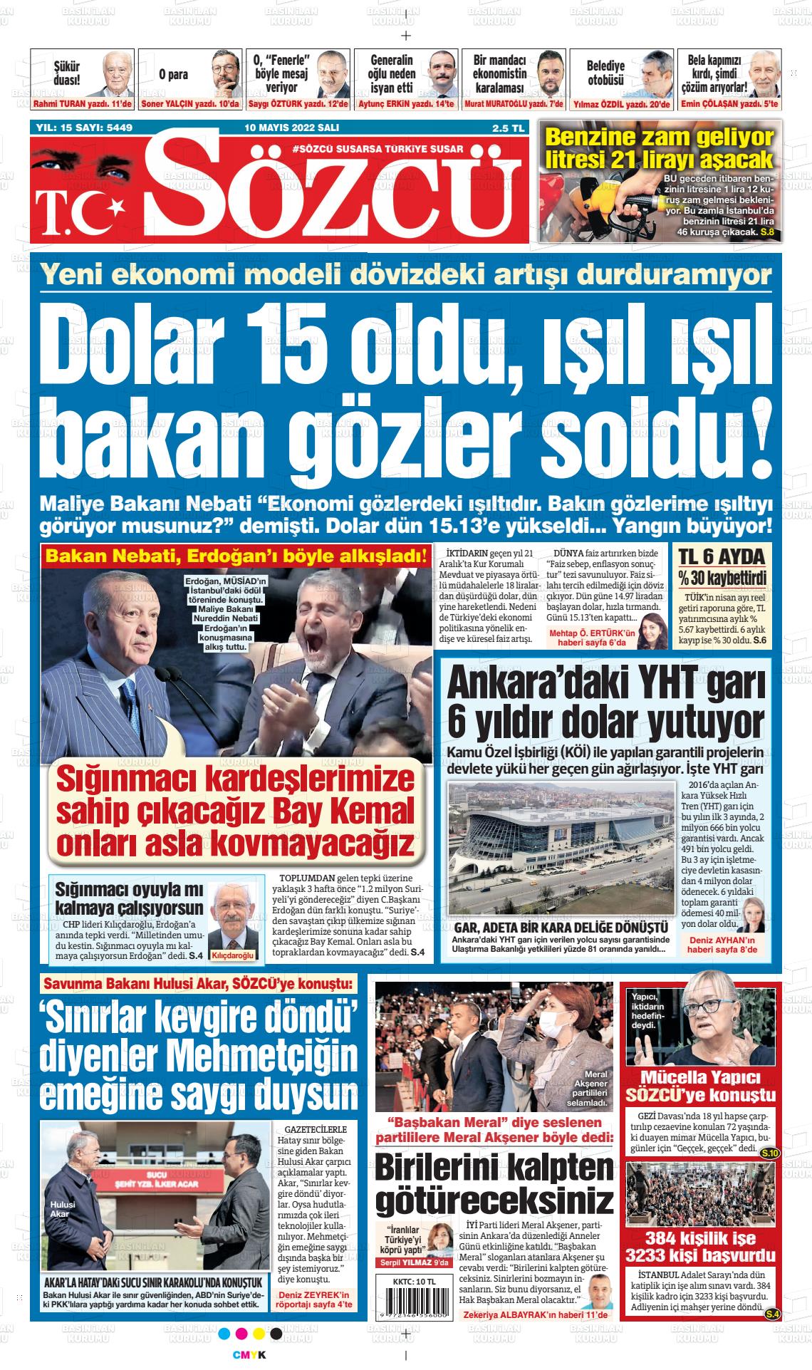 10 Mayıs 2022 Sözcü Gazete Manşeti