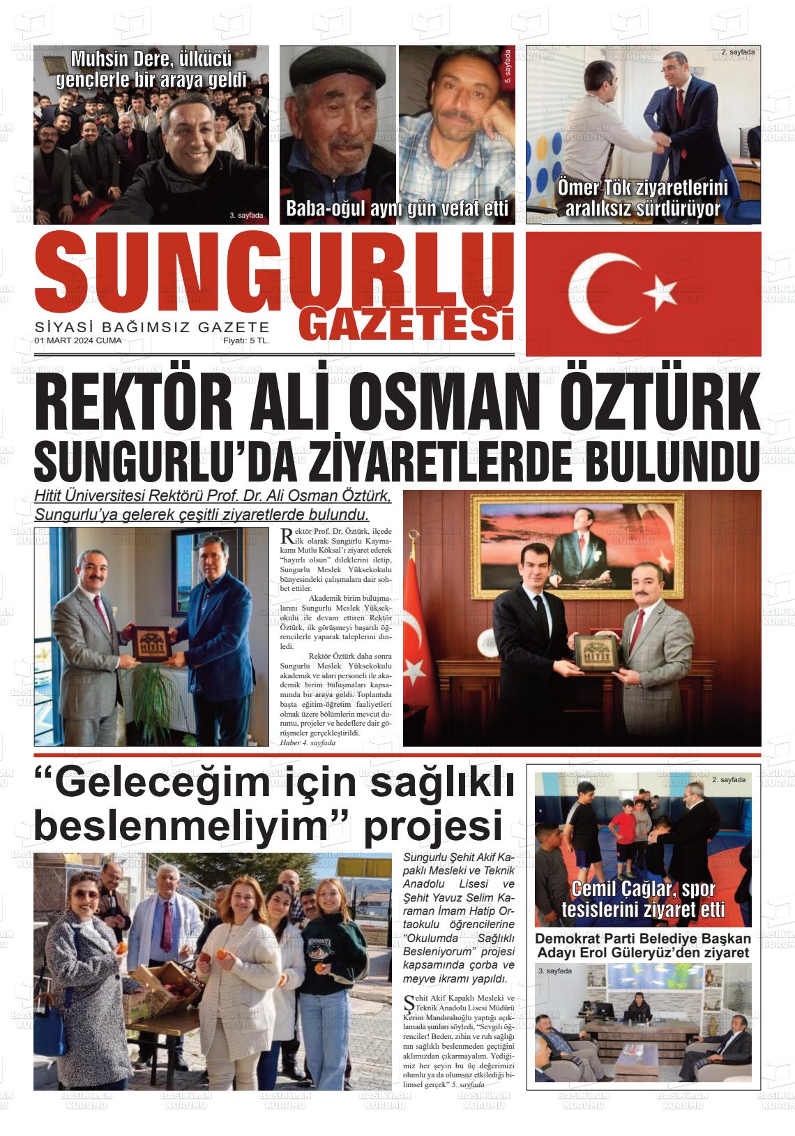 01 Mart 2024 Sungurlu Gazete Manşeti