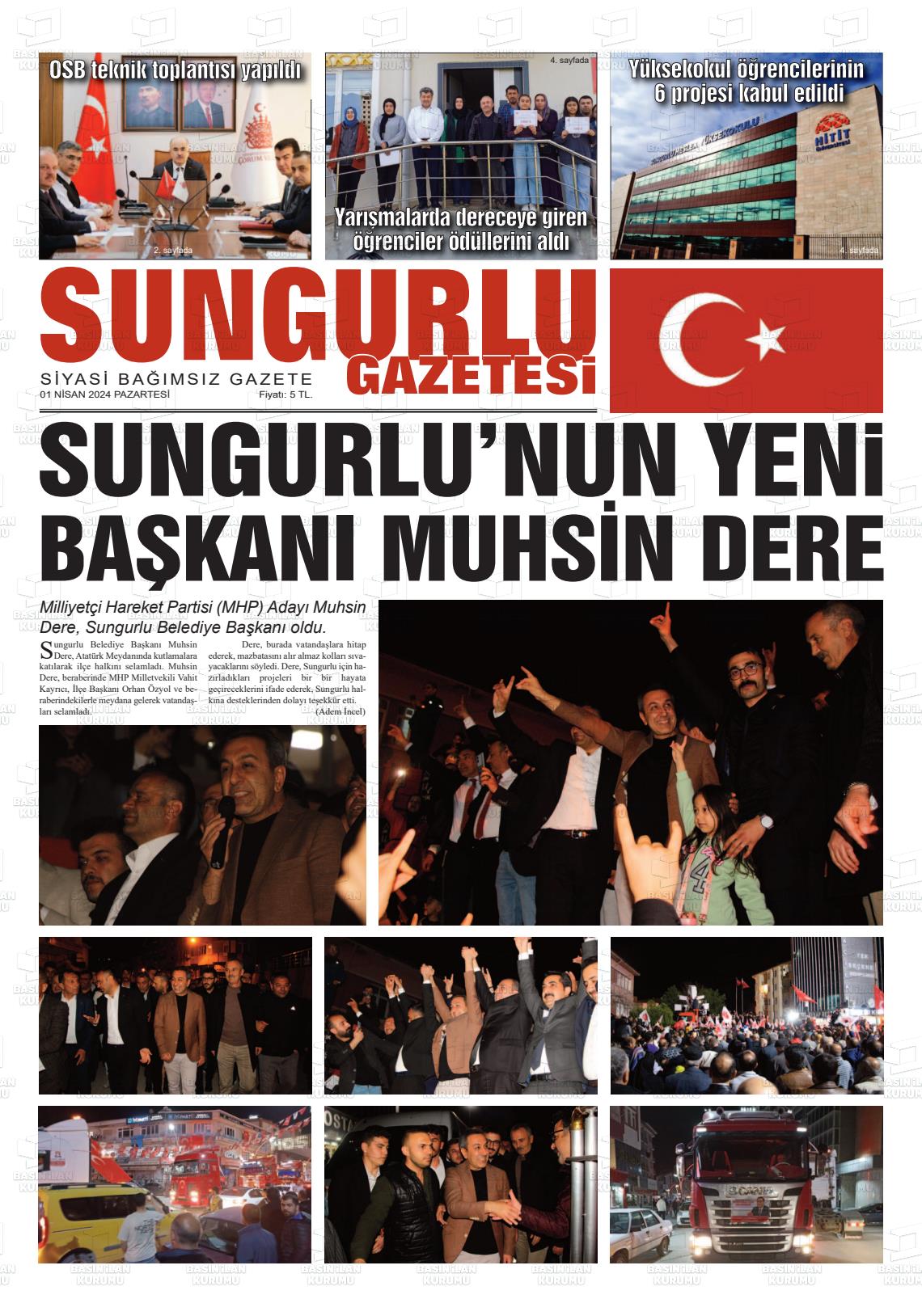 01 Nisan 2024 Sungurlu Gazete Manşeti