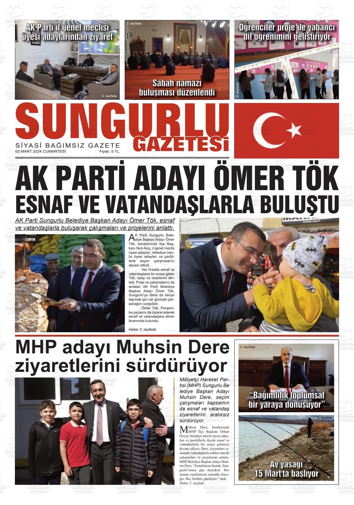 02 Mart 2024 Sungurlu Gazete Manşeti