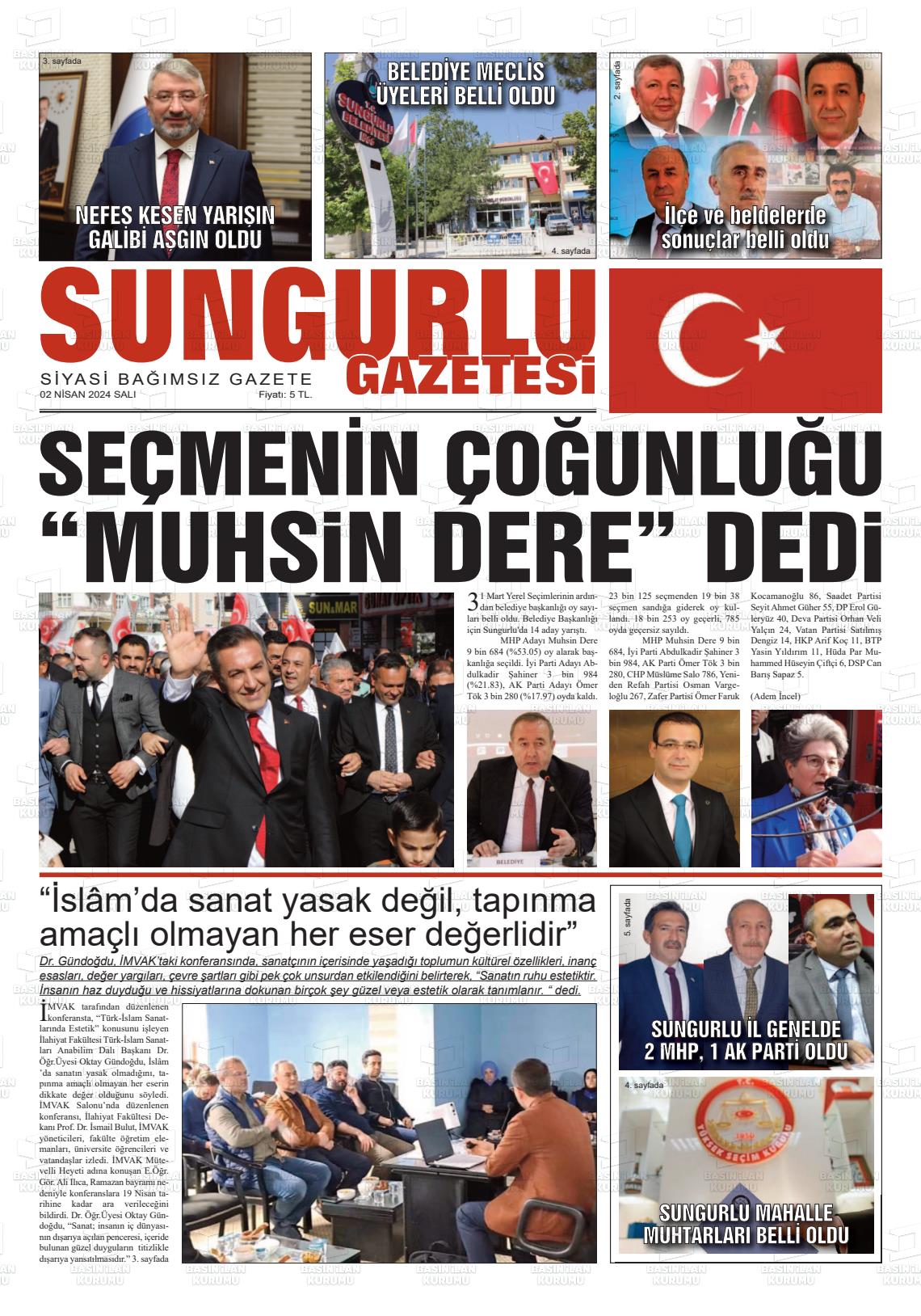 02 Nisan 2024 Sungurlu Gazete Manşeti