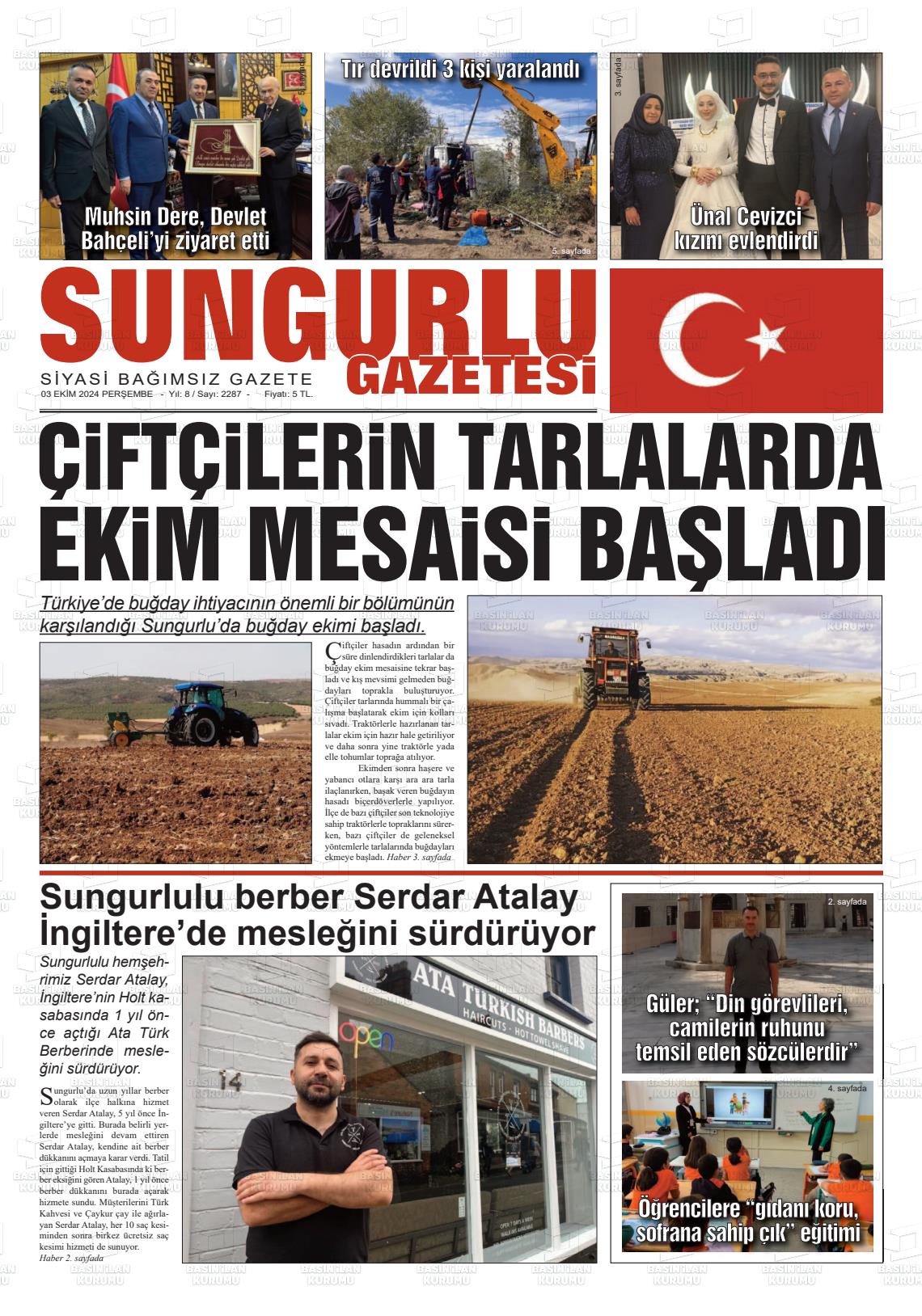 03 Ekim 2024 Sungurlu Gazete Manşeti