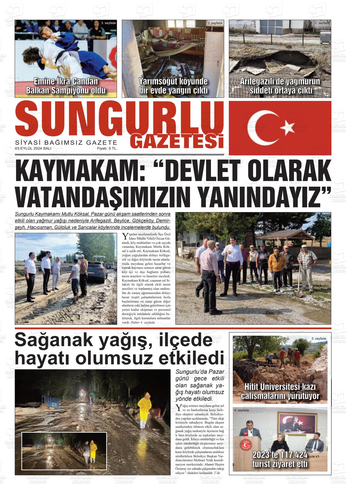 03 Eylül 2024 Sungurlu Gazete Manşeti