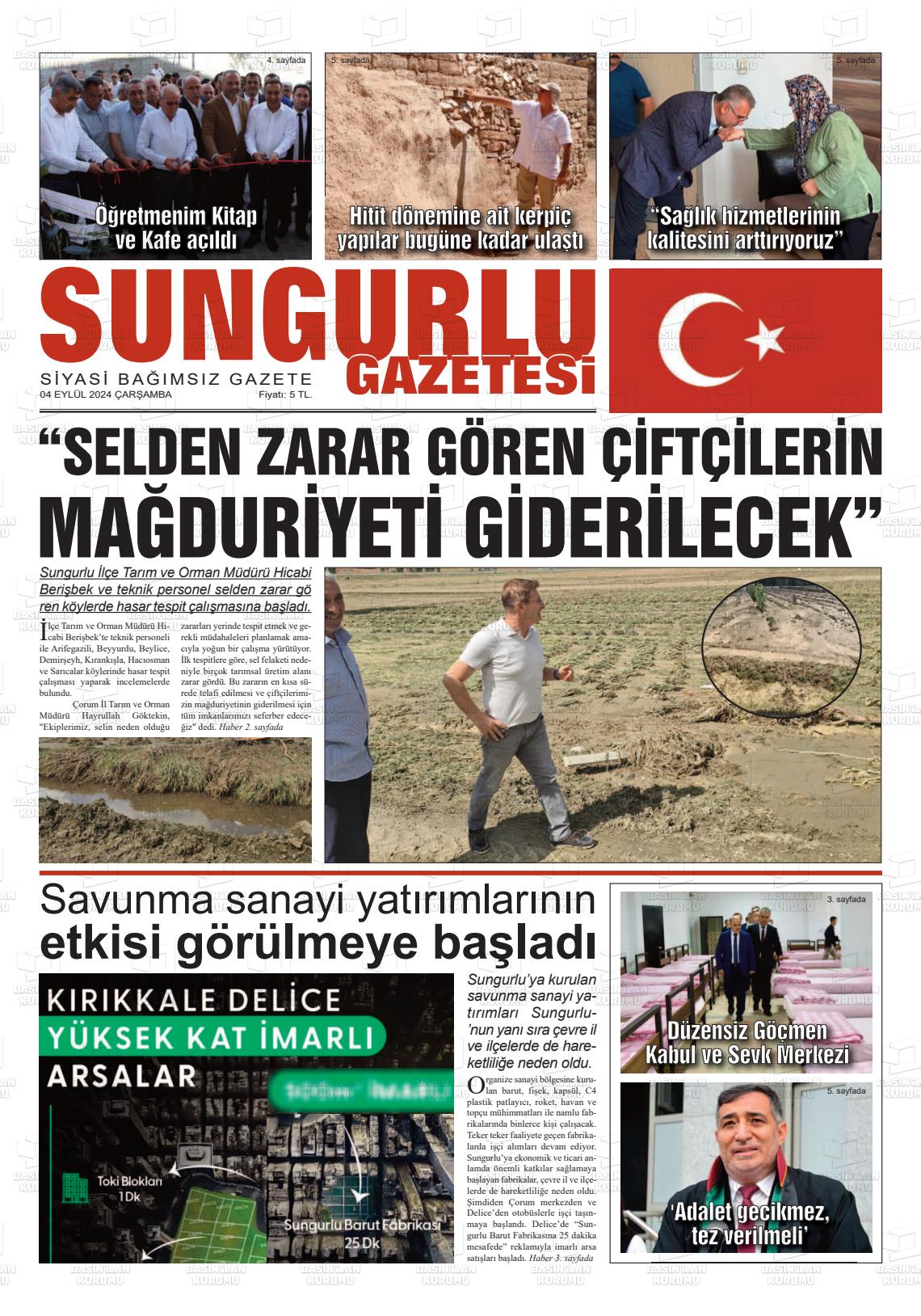 04 Eylül 2024 Sungurlu Gazete Manşeti