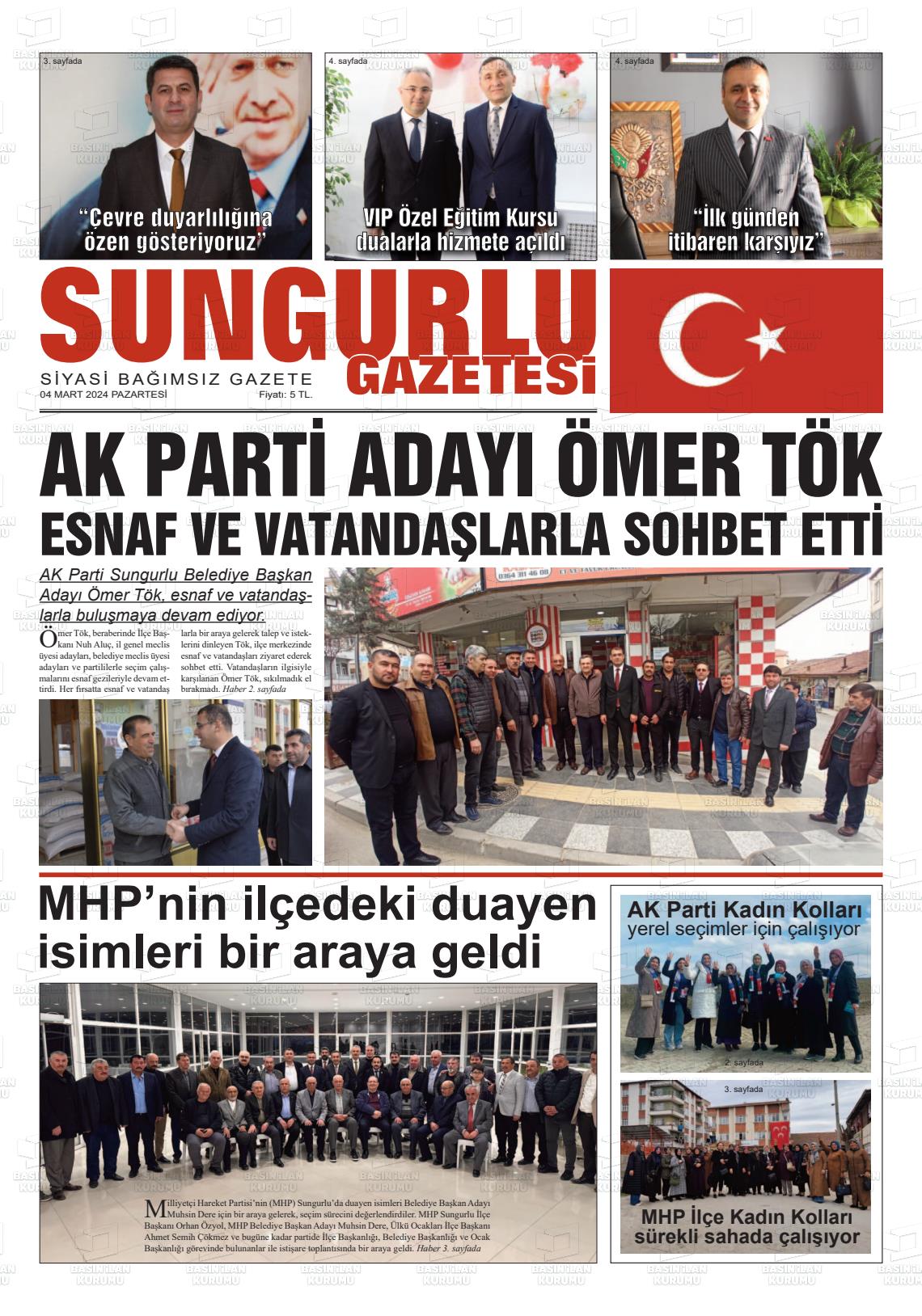 04 Mart 2024 Sungurlu Gazete Manşeti