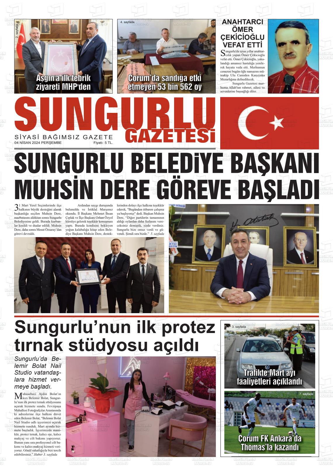 04 Nisan 2024 Sungurlu Gazete Manşeti