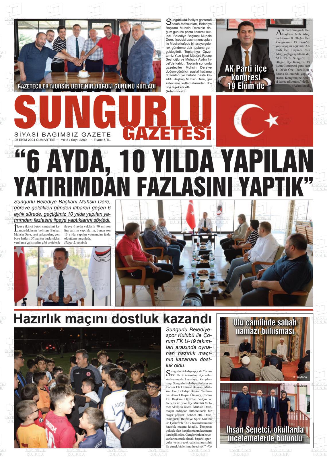 05 Ekim 2024 Sungurlu Gazete Manşeti