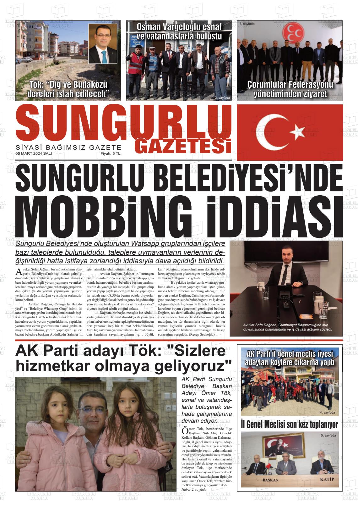 07 Mart 2024 Sungurlu Gazete Manşeti