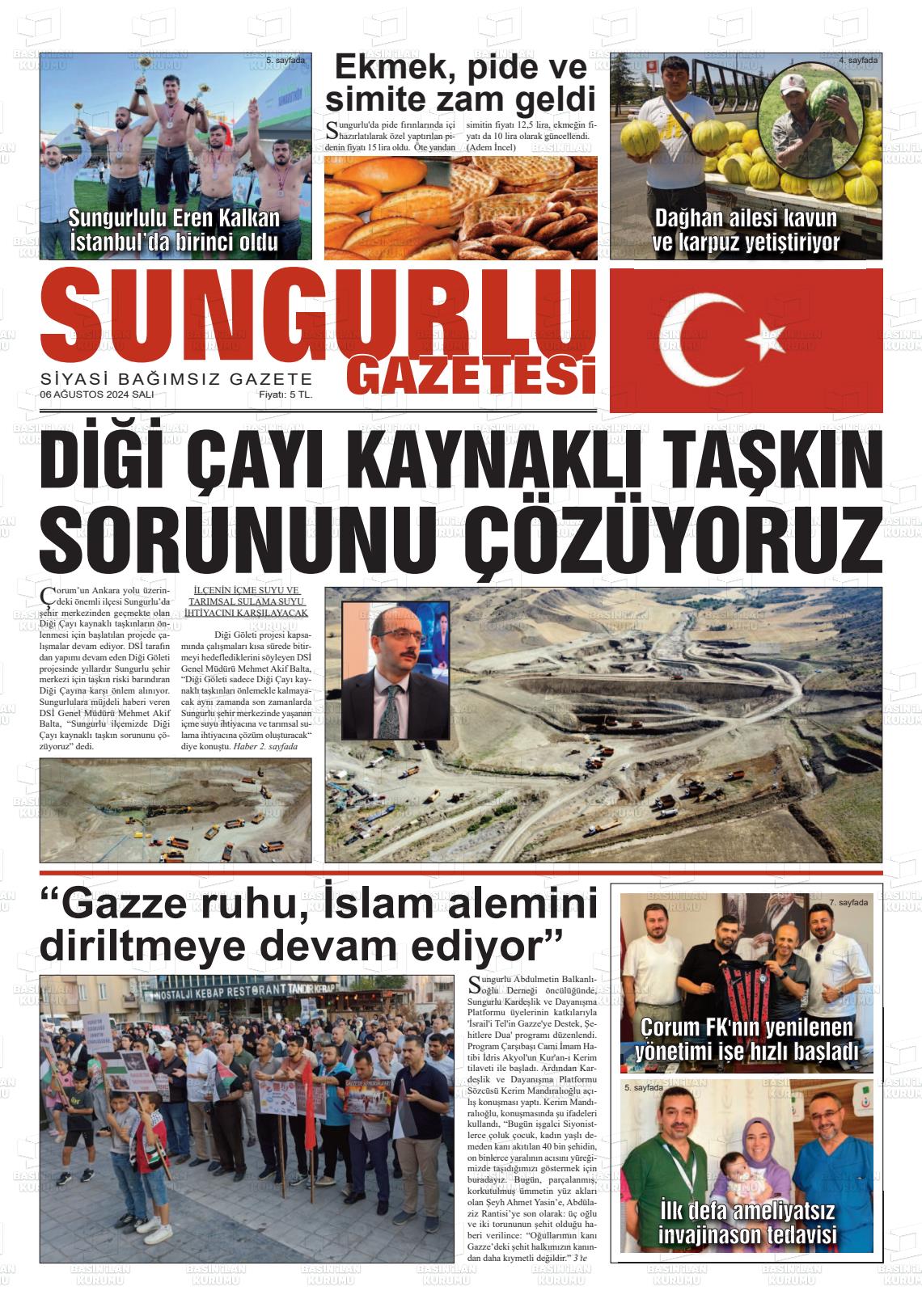 06 Ağustos 2024 Sungurlu Gazete Manşeti