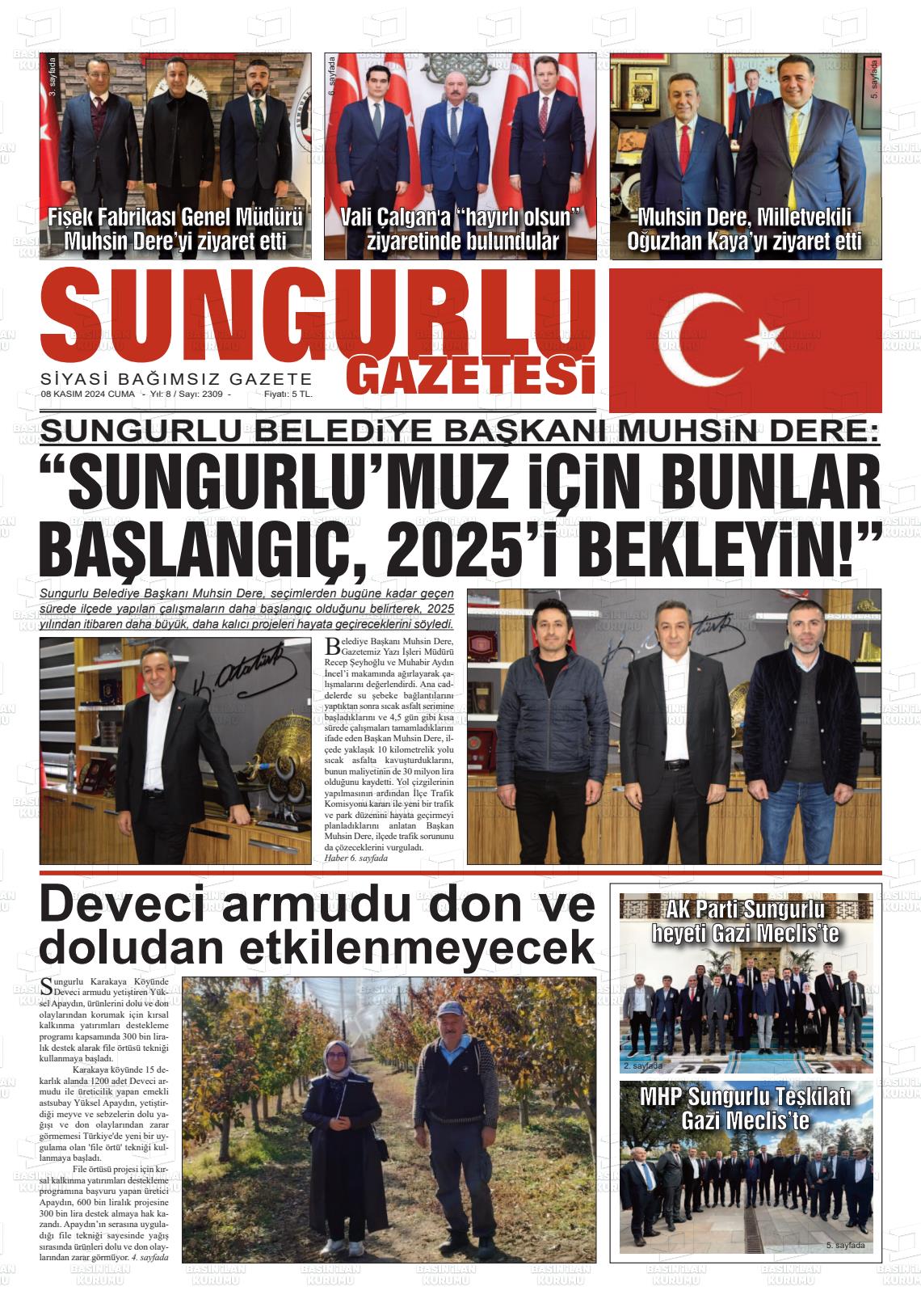 08 Kasım 2024 Sungurlu Gazete Manşeti