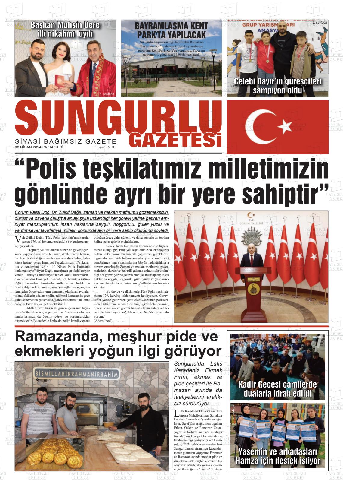 08 Nisan 2024 Sungurlu Gazete Manşeti