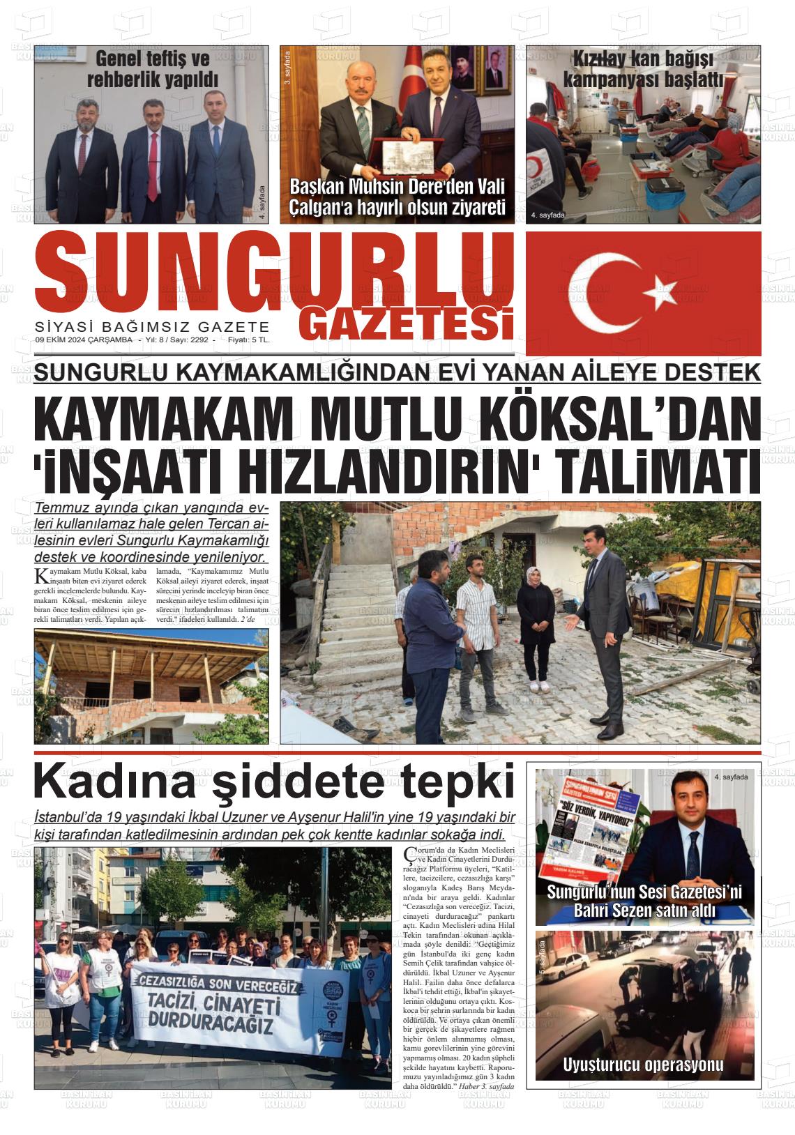 09 Ekim 2024 Sungurlu Gazete Manşeti