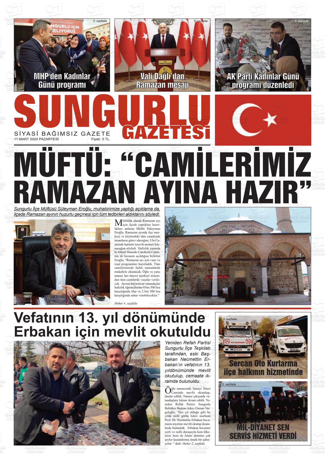 11 Mart 2024 Sungurlu Gazete Manşeti