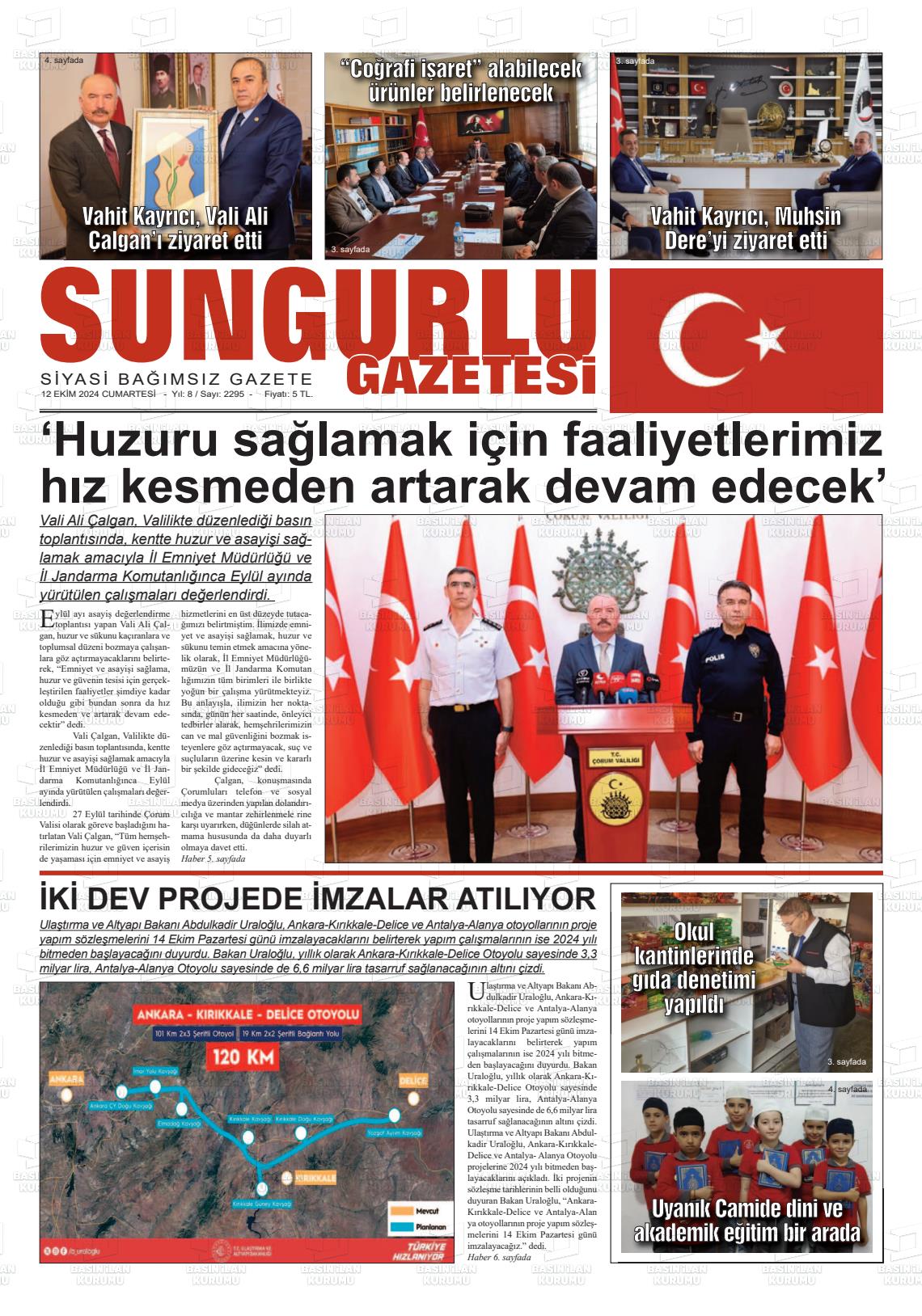 12 Ekim 2024 Sungurlu Gazete Manşeti