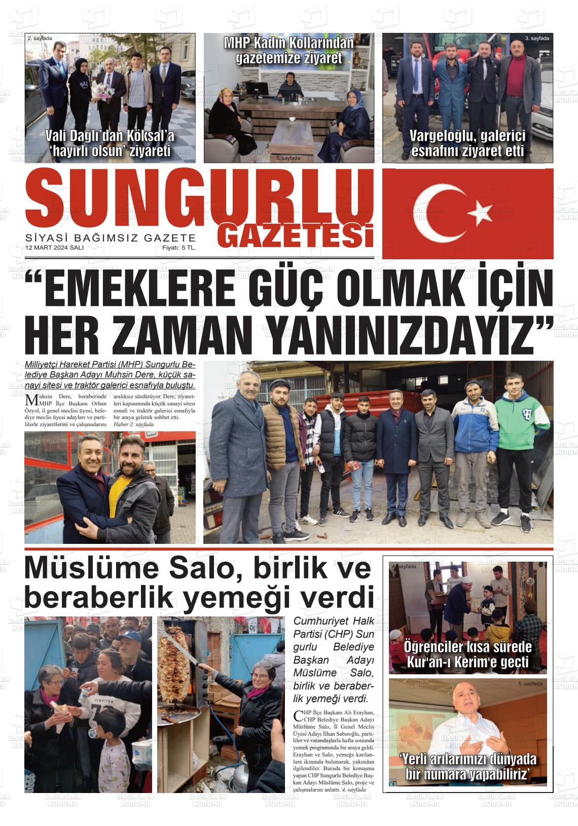 12 Mart 2024 Sungurlu Gazete Manşeti