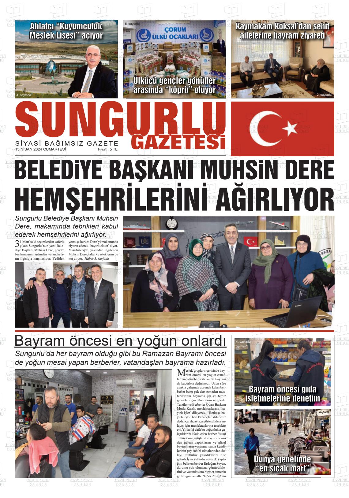 13 Nisan 2024 Sungurlu Gazete Manşeti