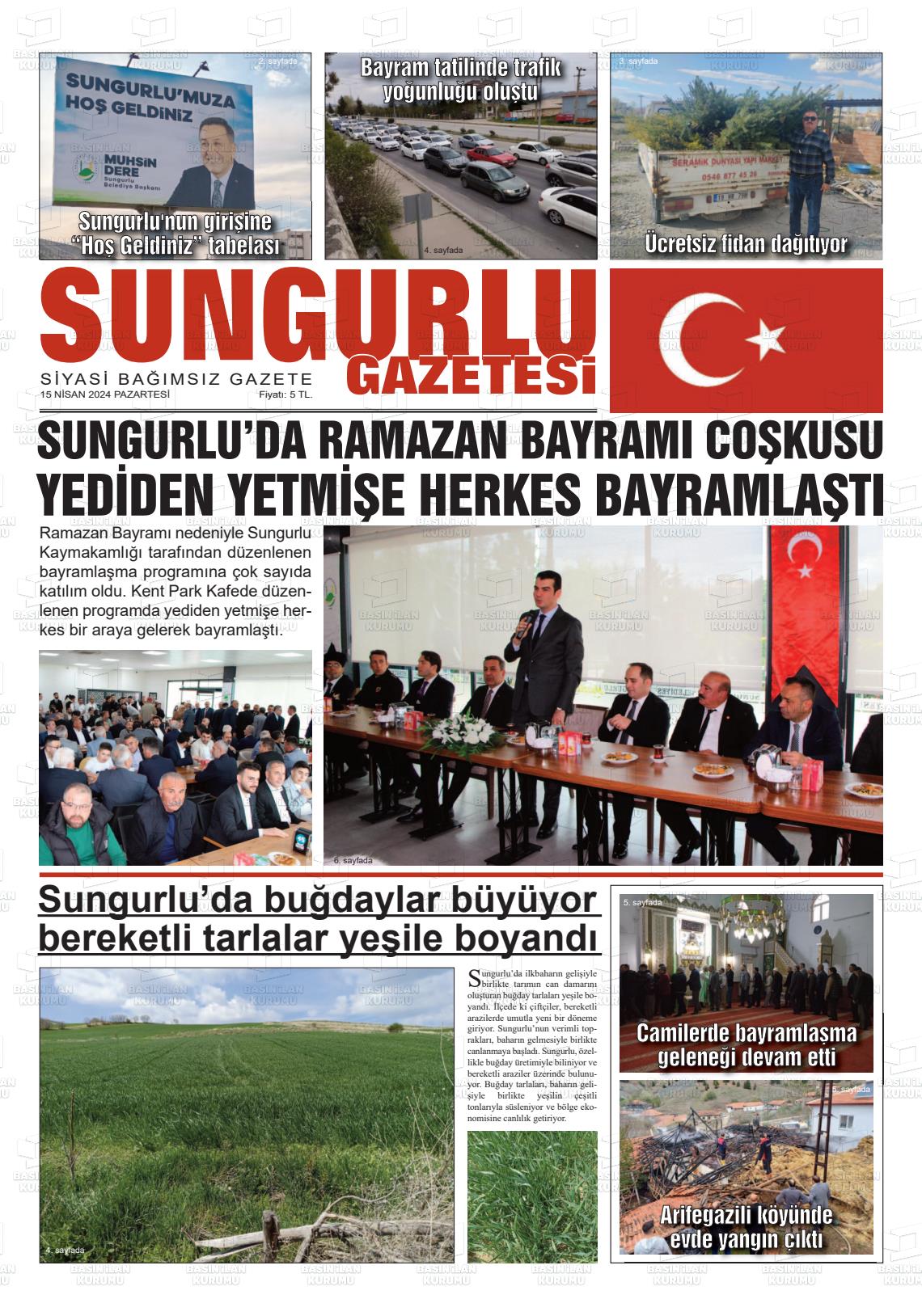 15 Nisan 2024 Sungurlu Gazete Manşeti