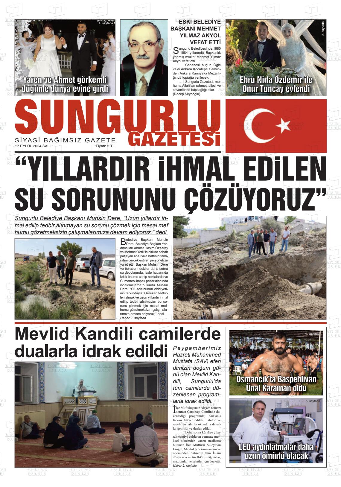 17 Eylül 2024 Sungurlu Gazete Manşeti