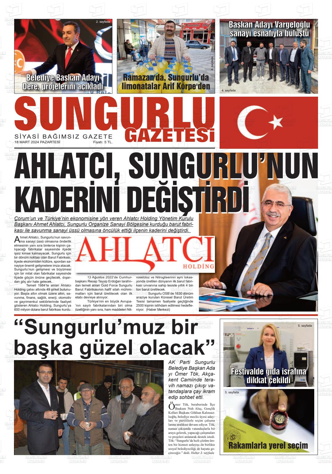 18 Mart 2024 Sungurlu Gazete Manşeti