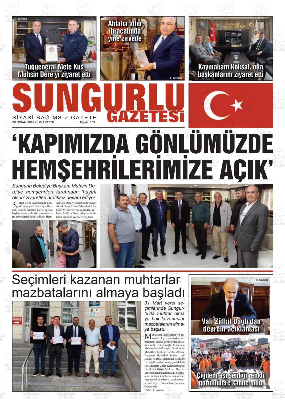 20 Nisan 2024 Sungurlu Gazete Manşeti