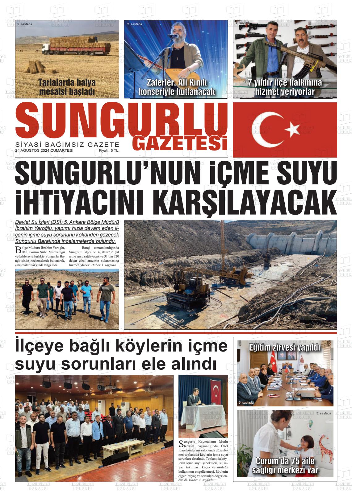 24 Ağustos 2024 Sungurlu Gazete Manşeti