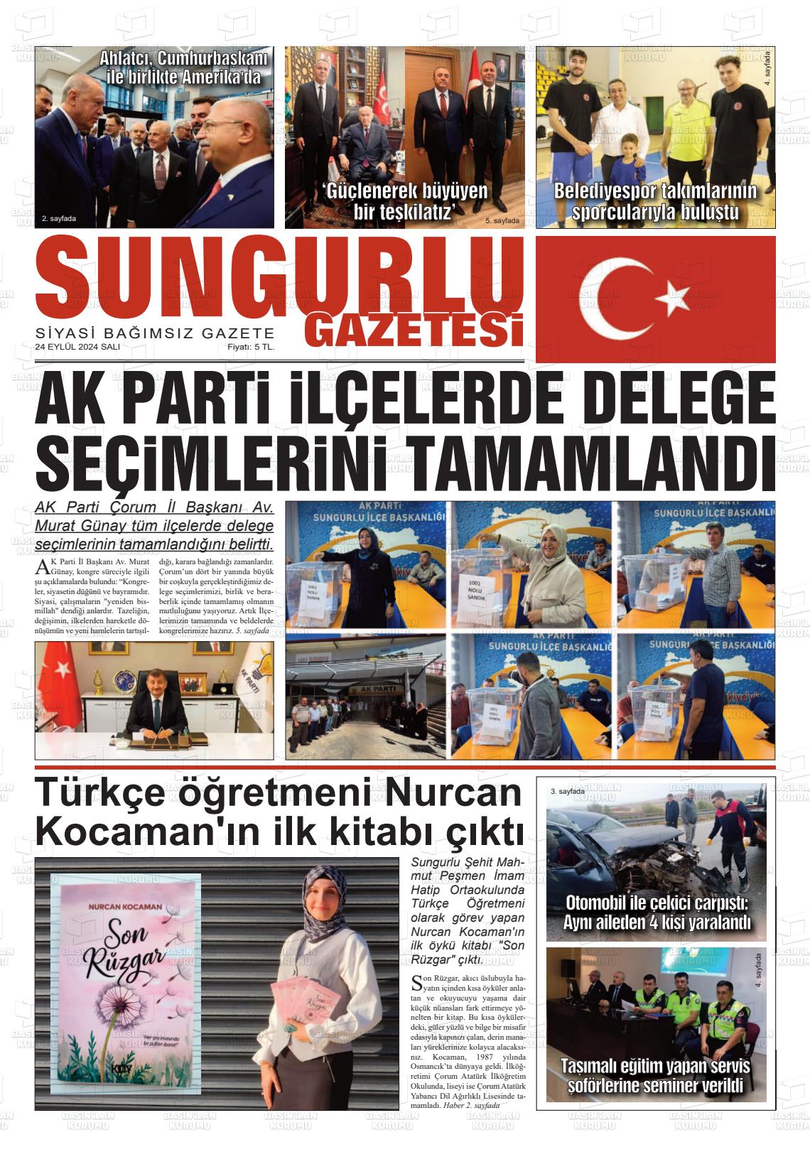 24 Eylül 2024 Sungurlu Gazete Manşeti