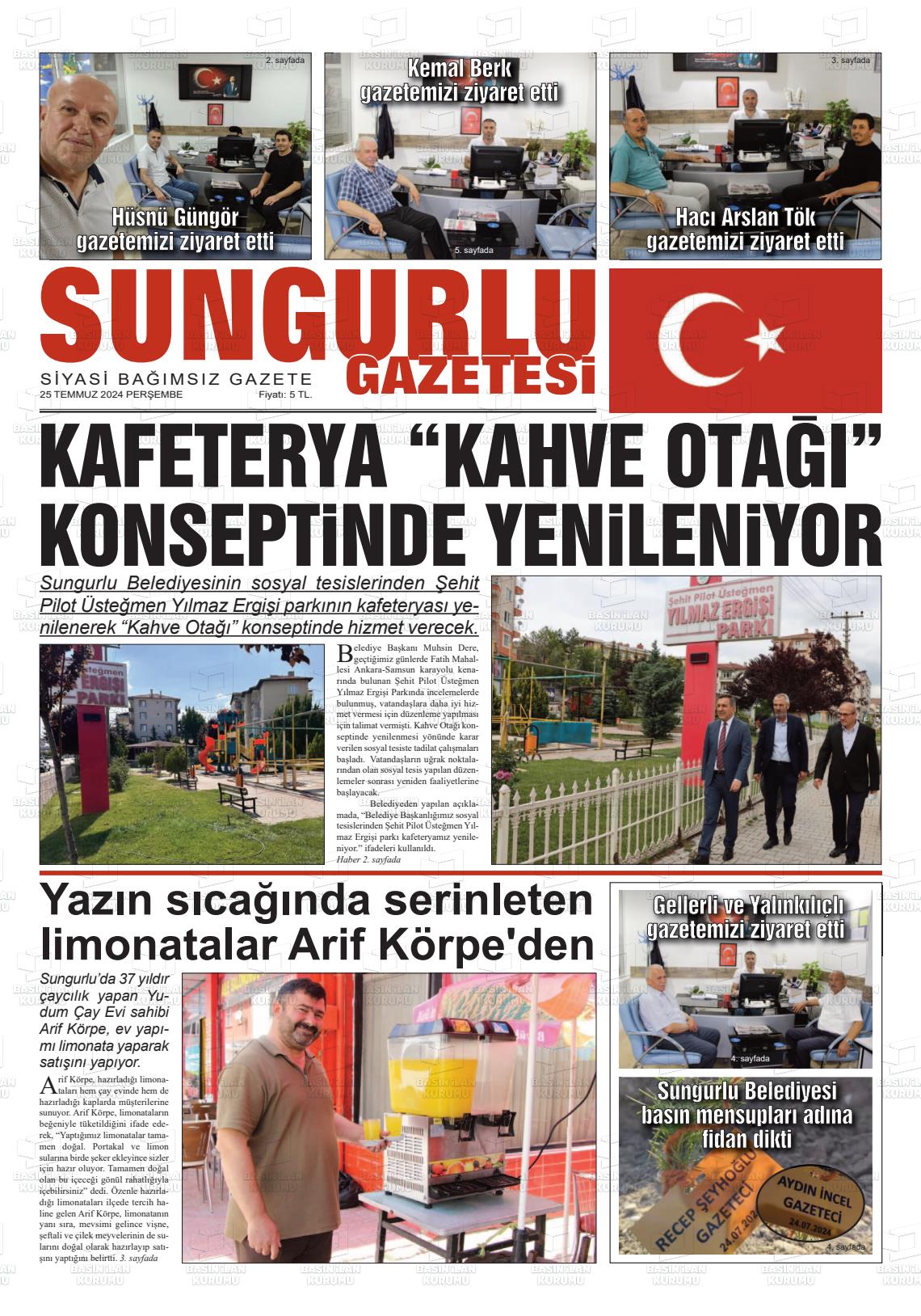 25 Temmuz 2024 Sungurlu Gazete Manşeti