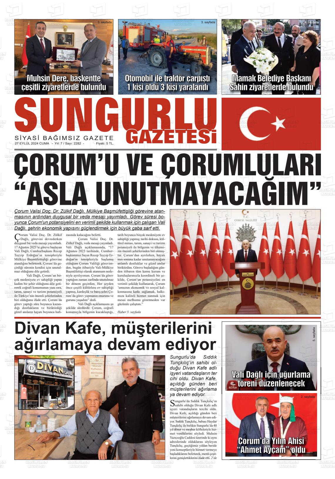 27 Eylül 2024 Sungurlu Gazete Manşeti