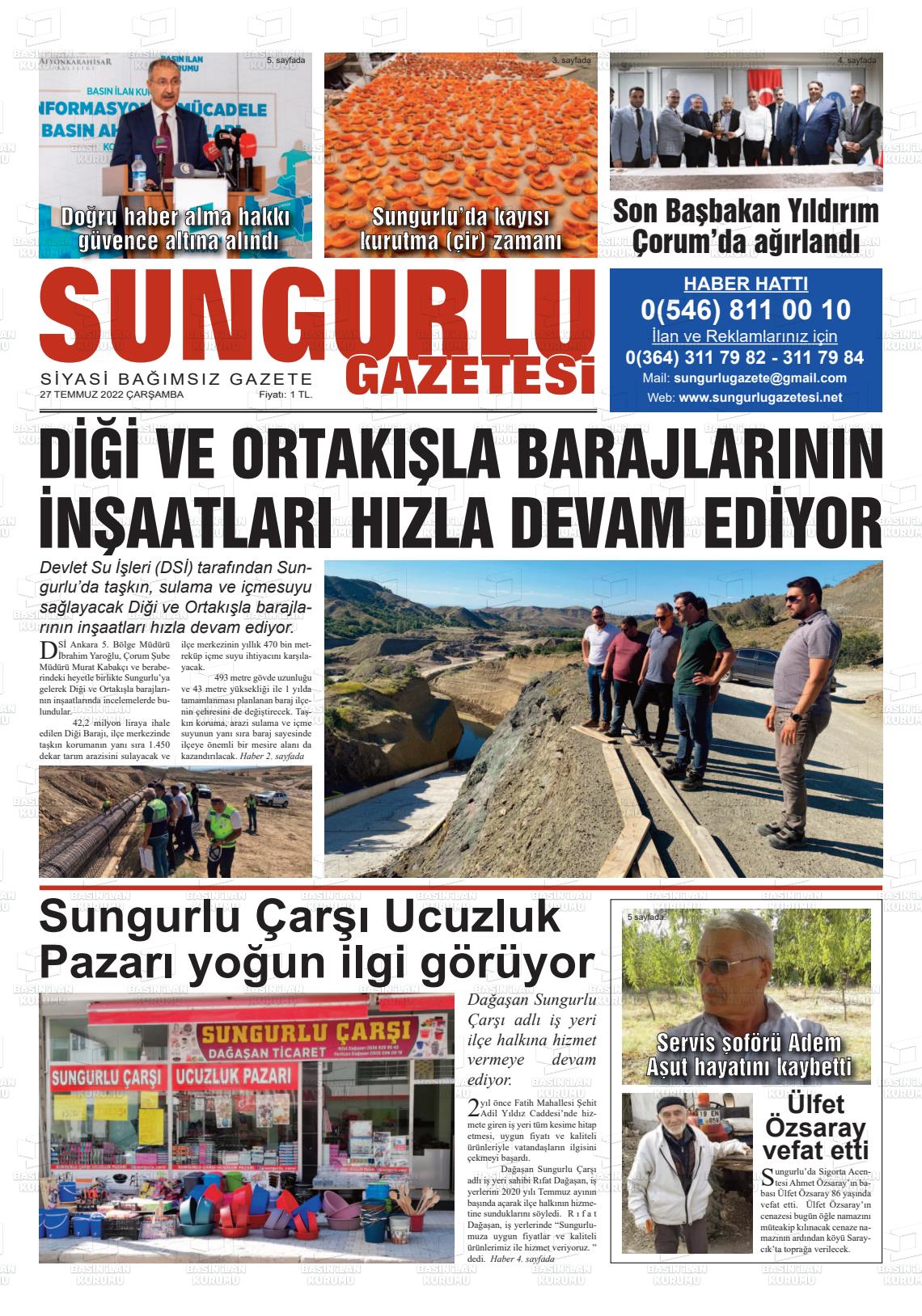 27 Temmuz 2022 Sungurlu Gazete Manşeti