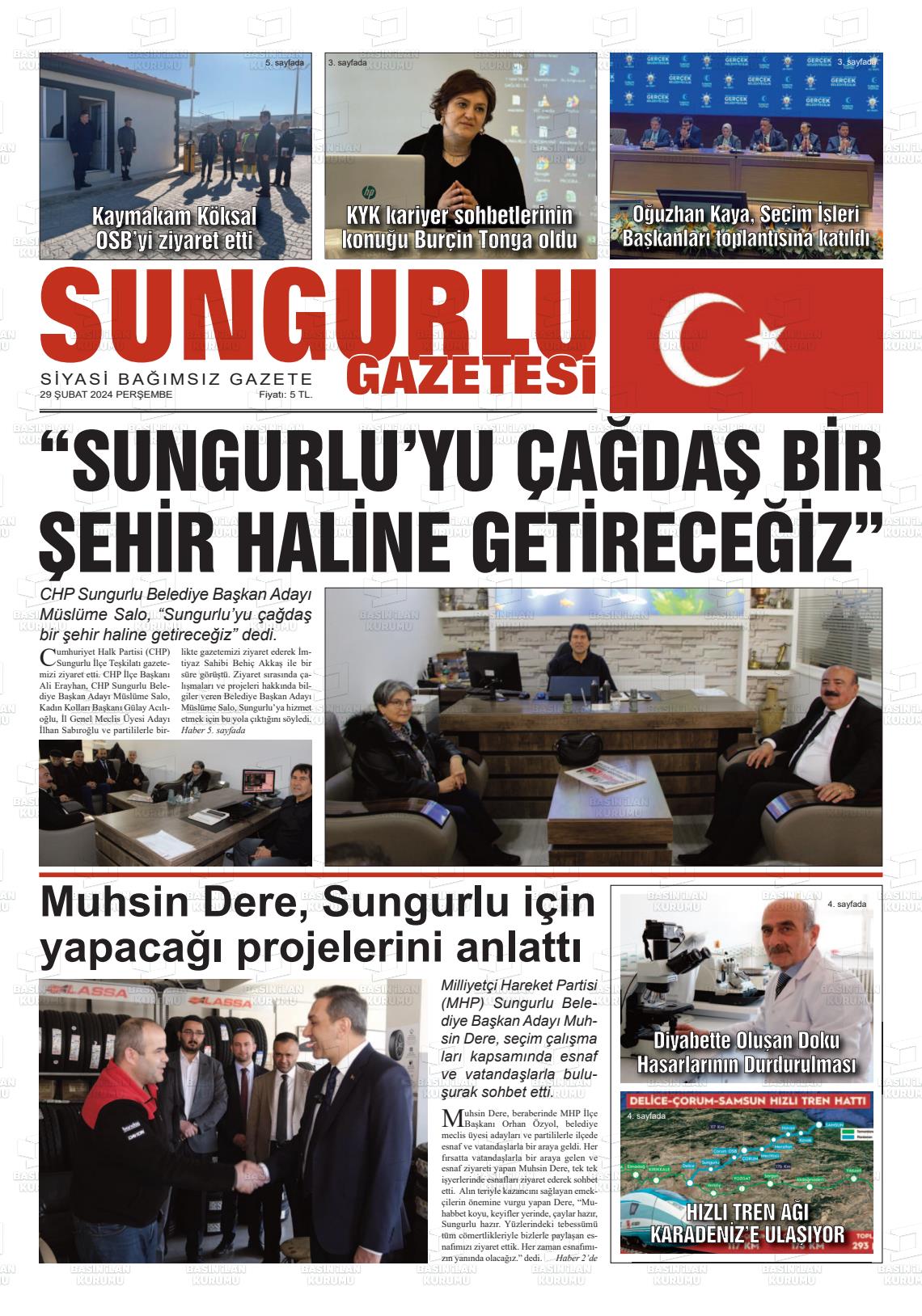 29 Şubat 2024 Sungurlu Gazete Manşeti