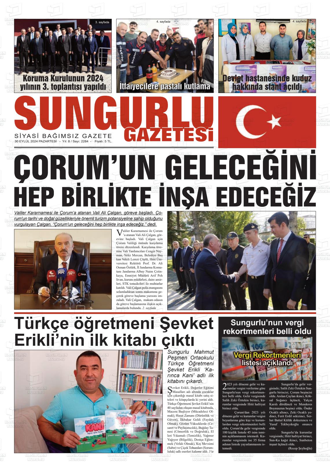 30 Eylül 2024 Sungurlu Gazete Manşeti