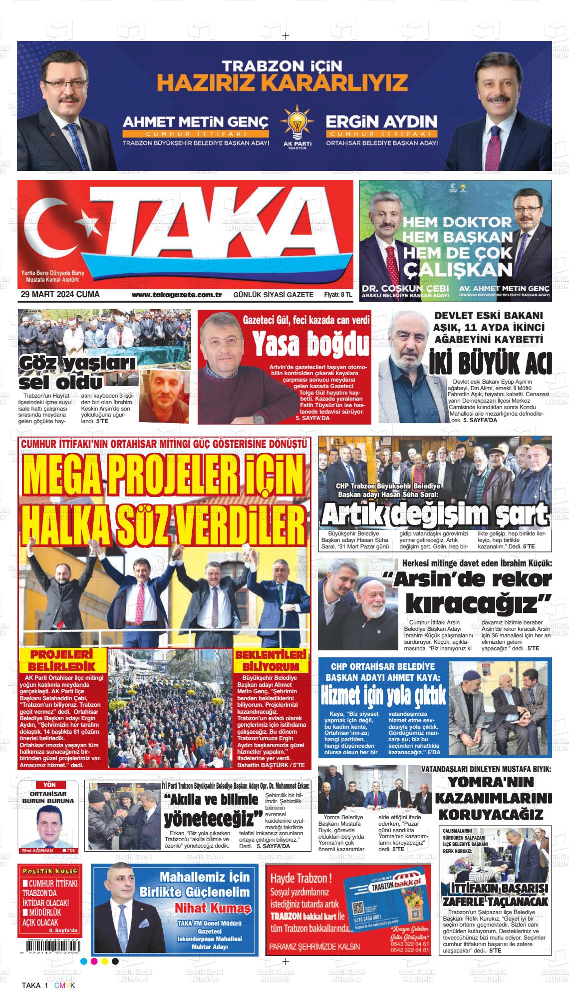 29 Mart 2024 Taka Gazete Manşeti