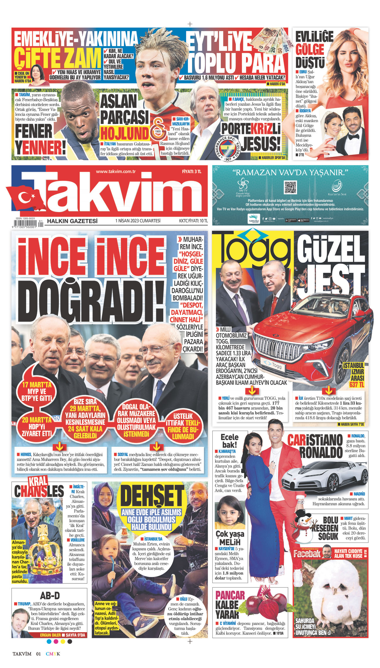 01 Nisan 2023 Takvim Gazete Manşeti