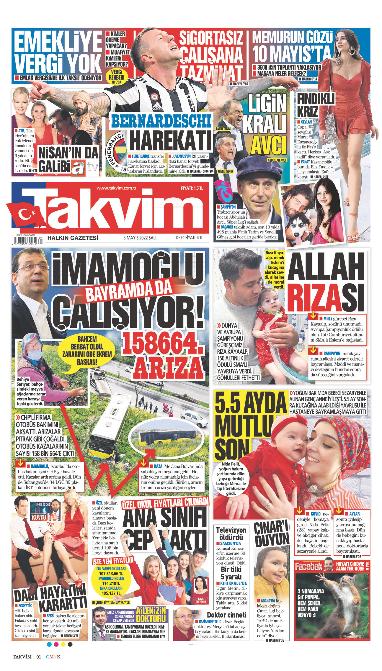 03 Mayıs 2022 Takvim Gazete Manşeti