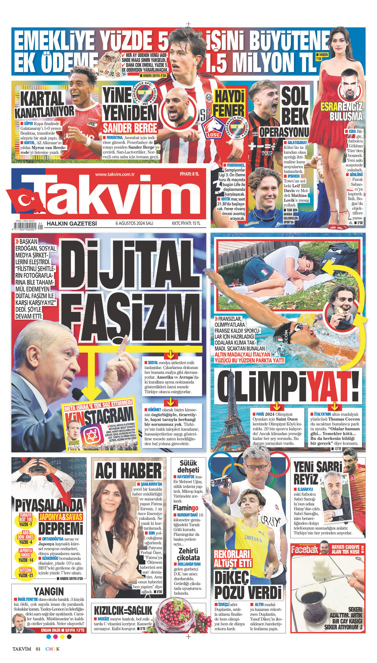 06 Ağustos 2024 Takvim Gazete Manşeti