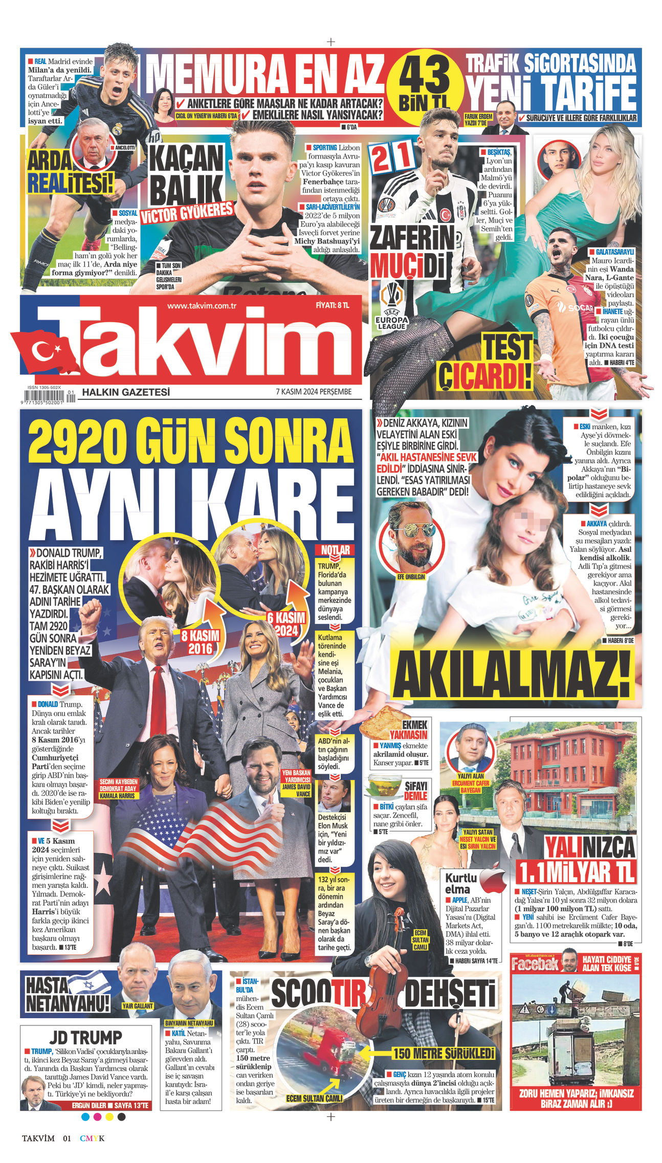 07 Kasım 2024 Takvim Gazete Manşeti