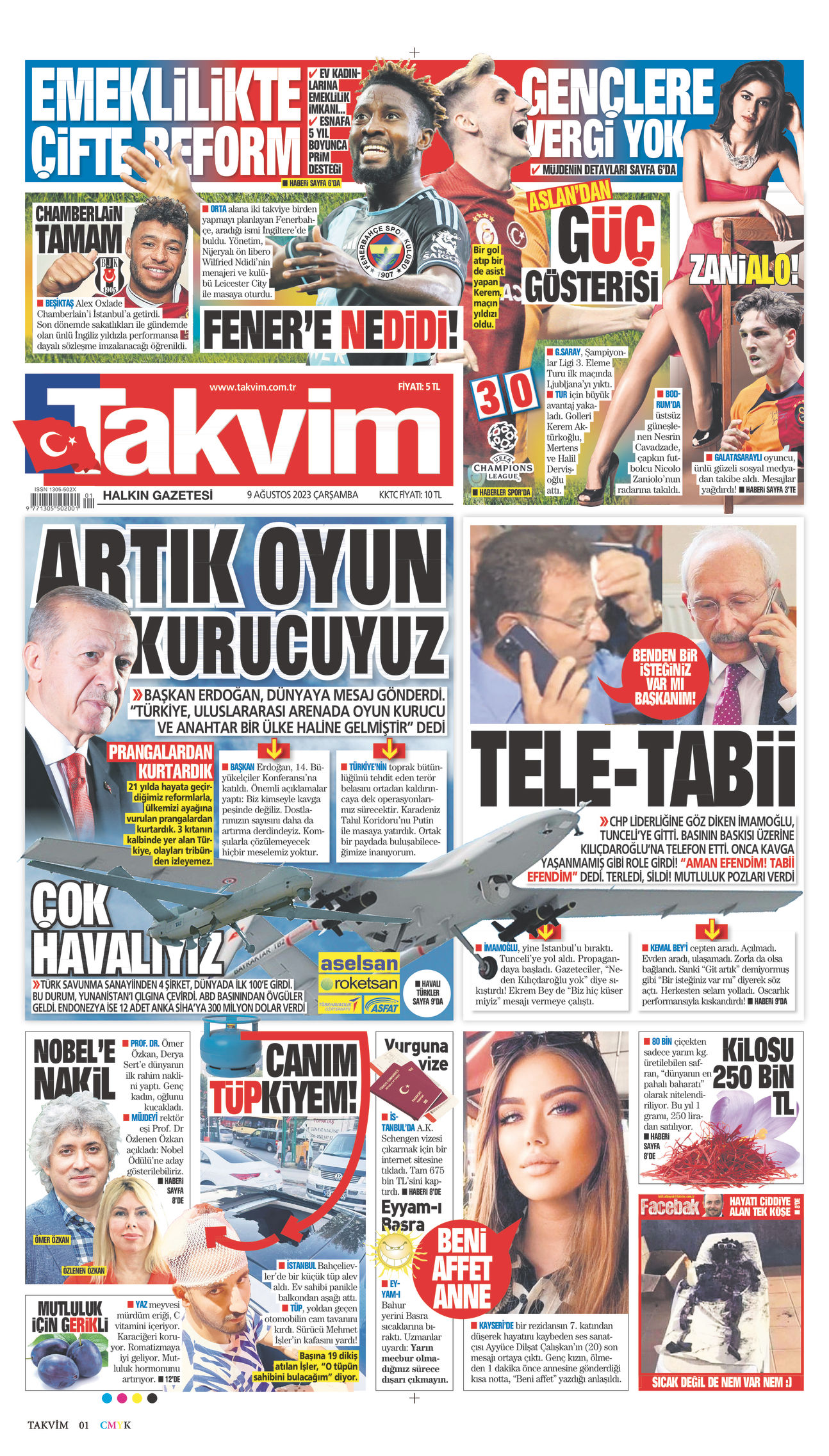 09 Ağustos 2023 Takvim Gazete Manşeti