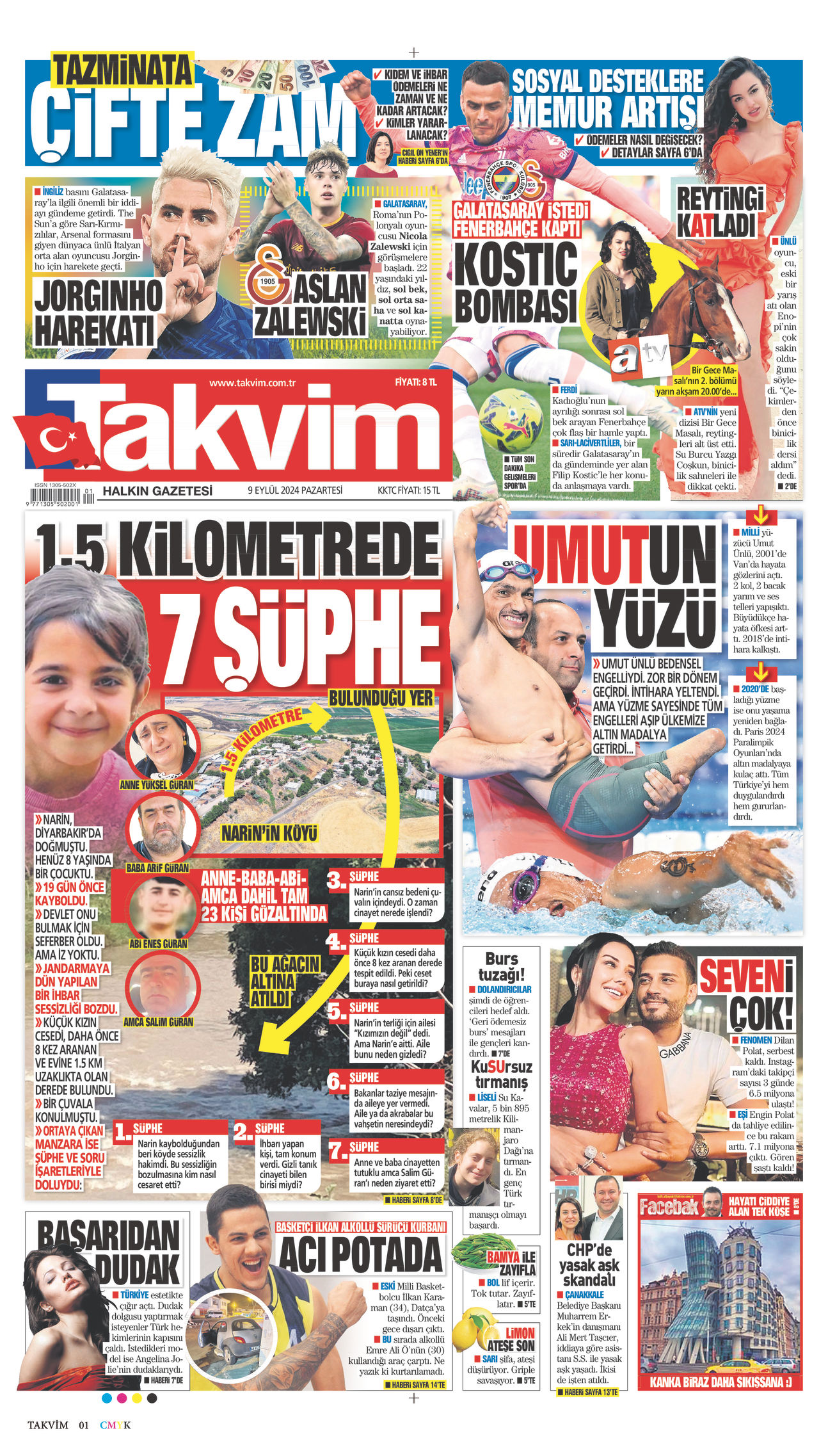 09 Eylül 2024 Takvim Gazete Manşeti