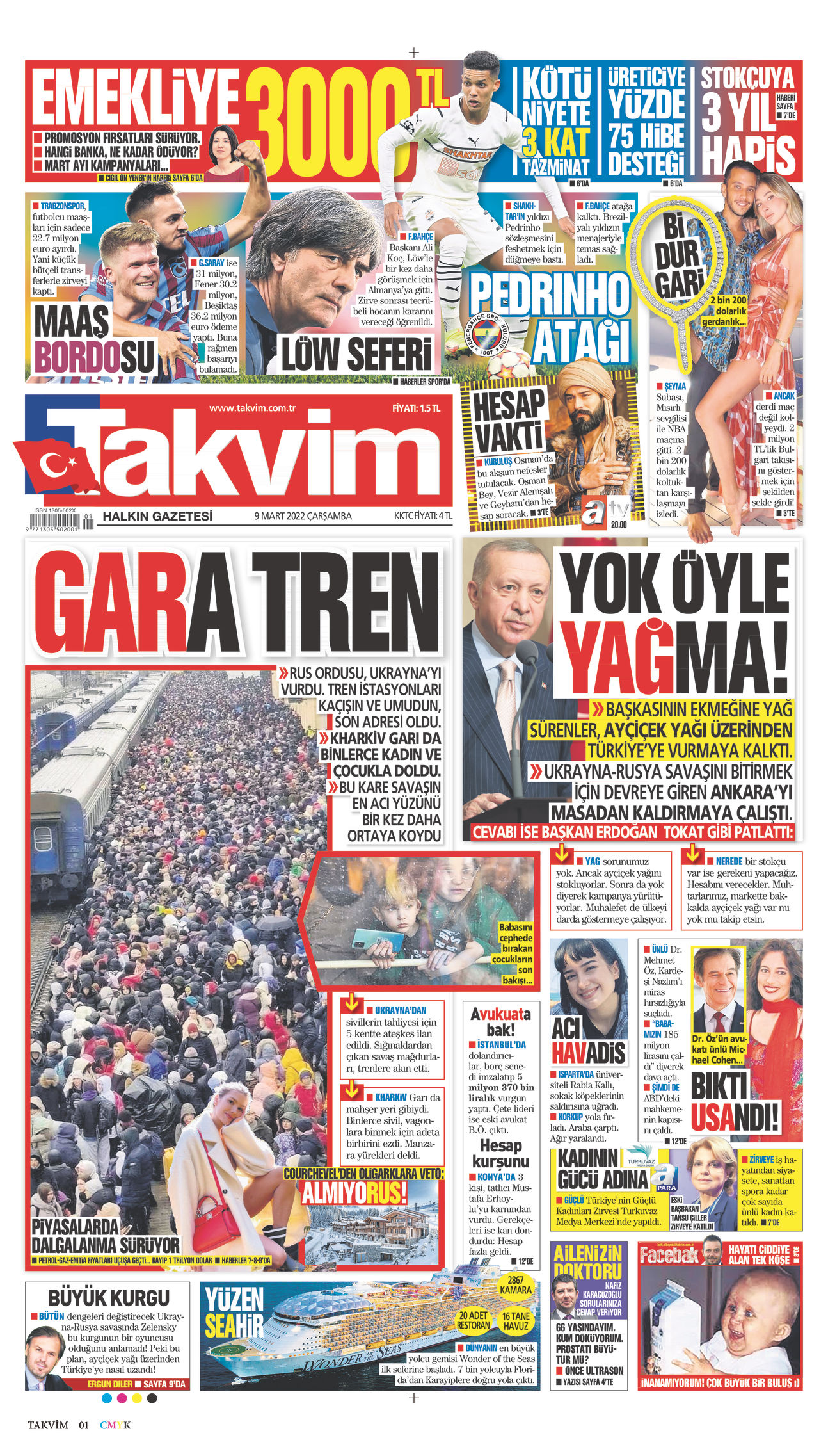 09 Mart 2022 Takvim Gazete Manşeti