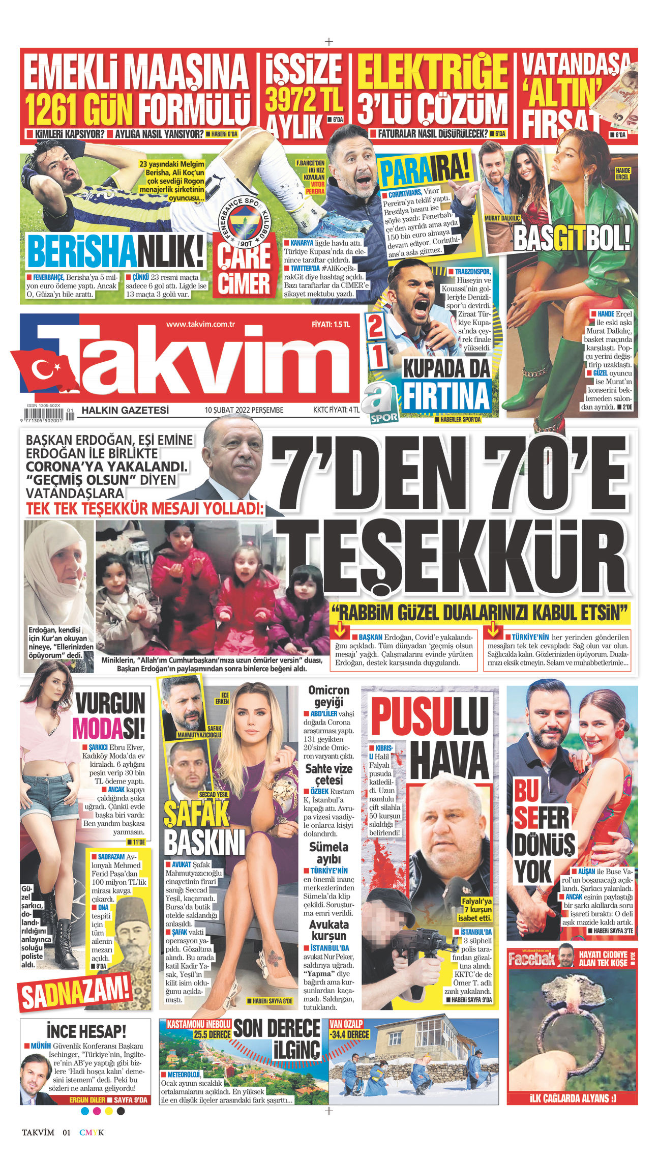 10 Şubat 2022 Takvim Gazete Manşeti