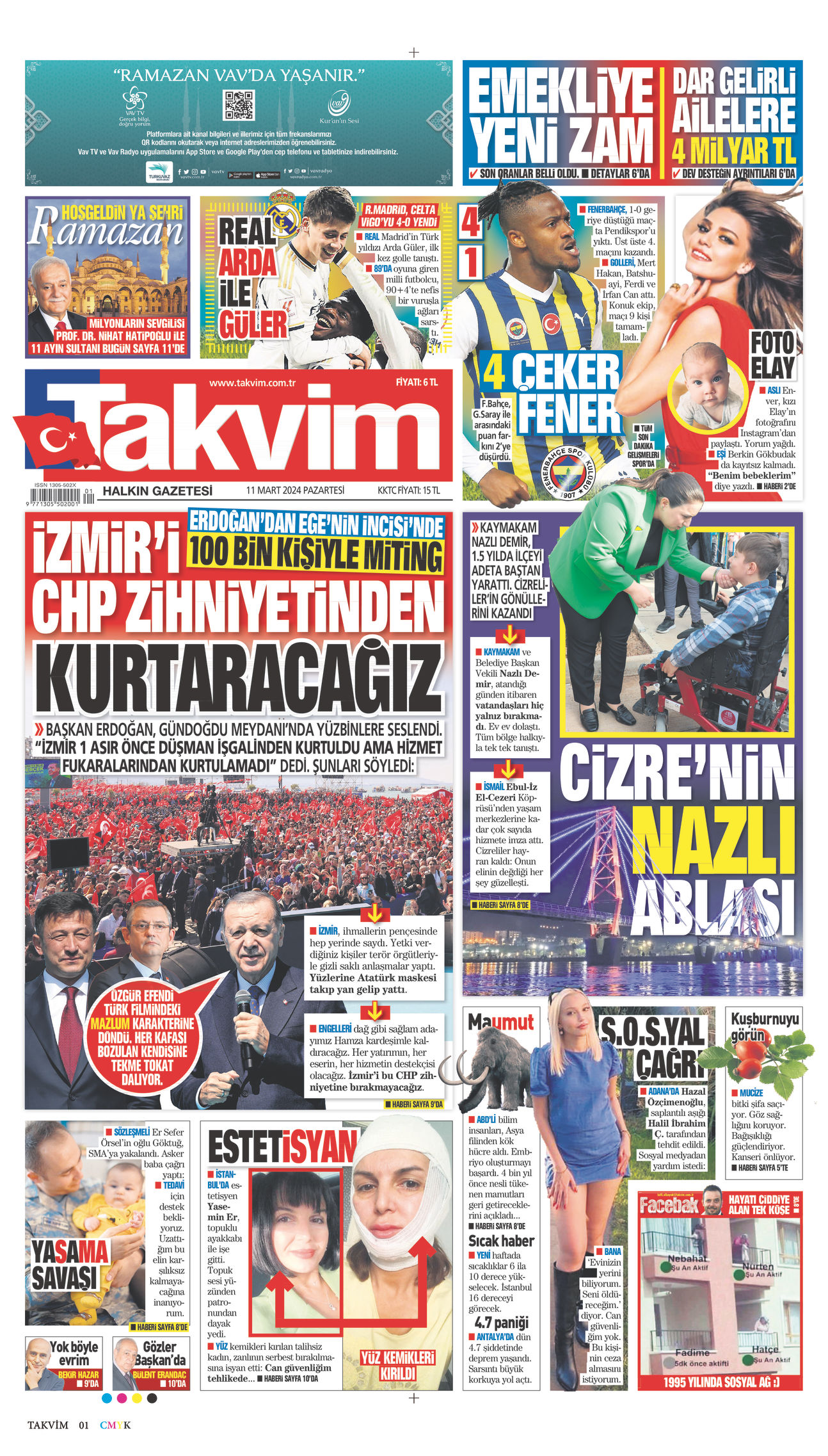 11 Mart 2024 Takvim Gazete Manşeti