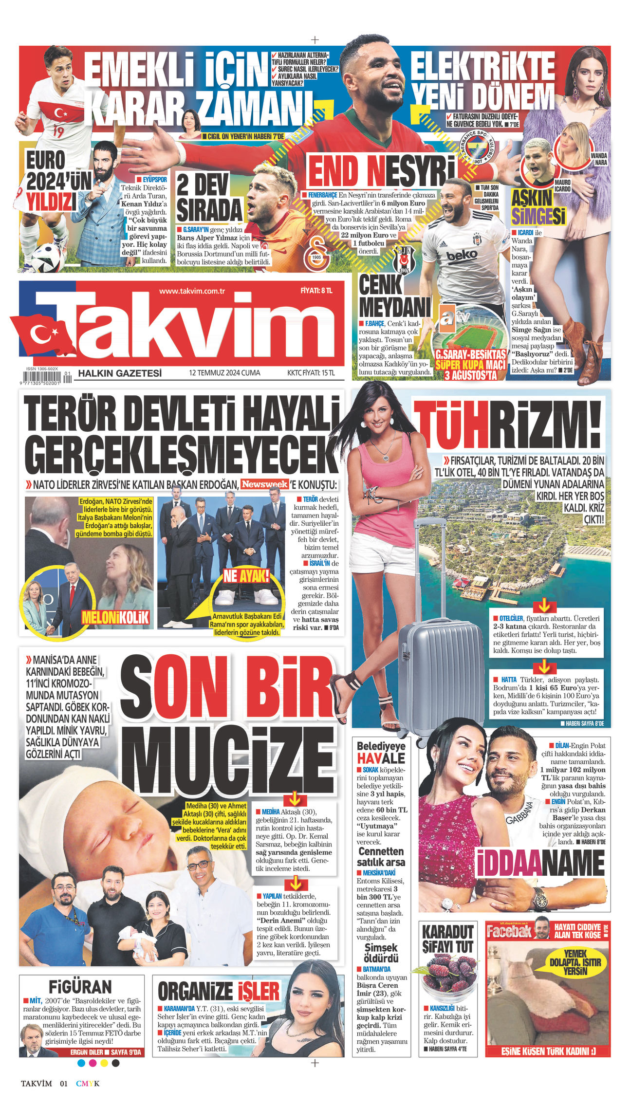 12 Temmuz 2024 Takvim Gazete Manşeti