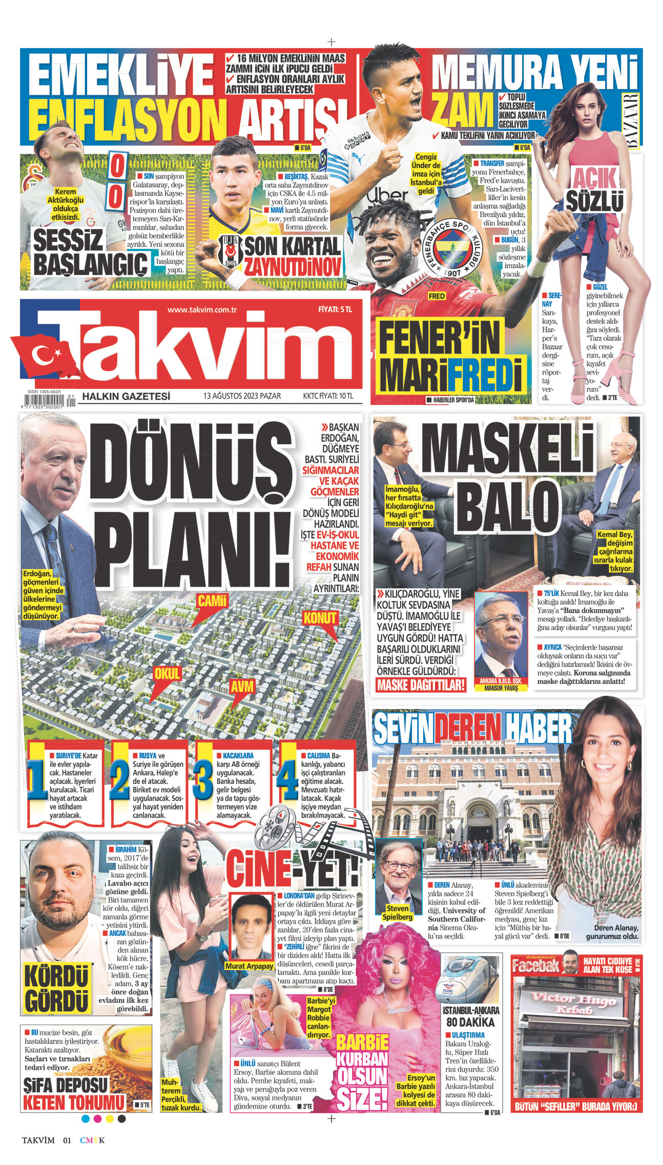 13 Ağustos 2023 Takvim Gazete Manşeti