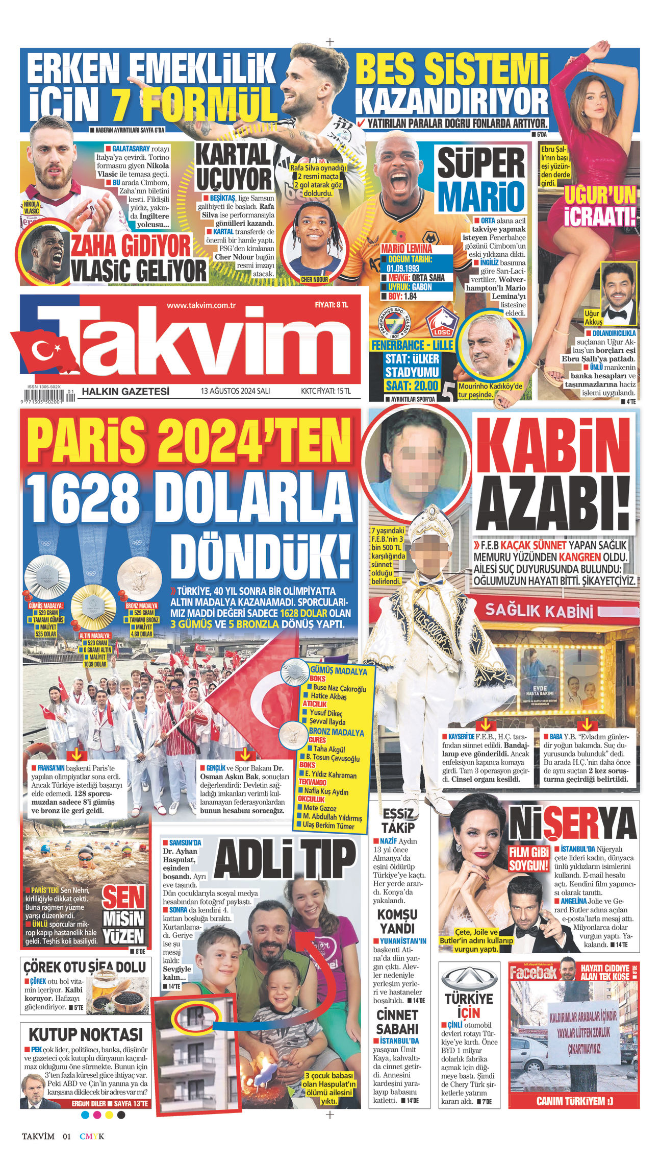 13 Ağustos 2024 Takvim Gazete Manşeti